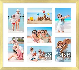decorUhome 15x17 Picture Frames Collage Wall Decor, Display 7Pcs 4x6 Photos with Mat or 1Pcs 15x17 Unmatted, 7 4x6 Collage Picture Frames for Wall Mounting, Gold