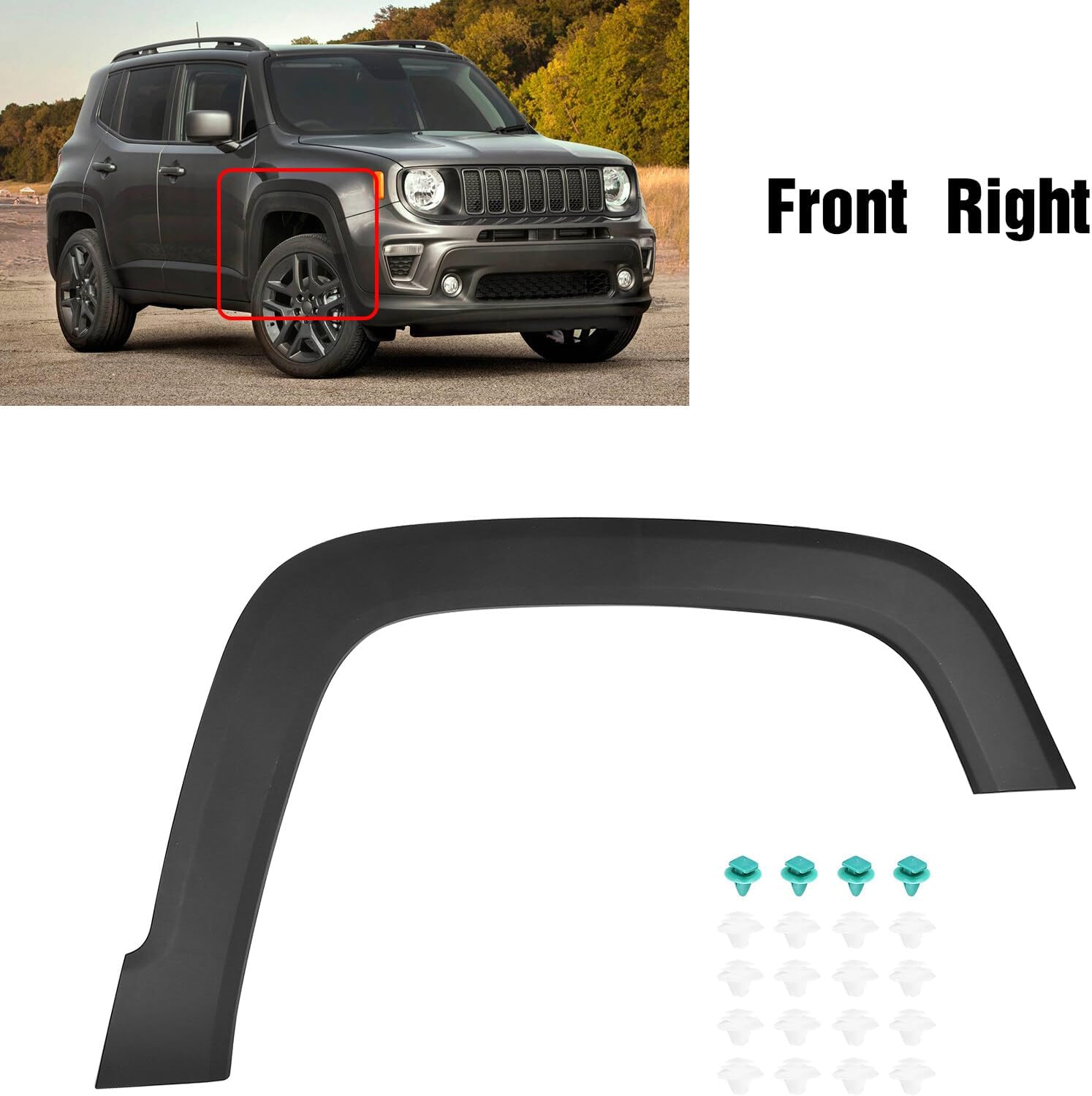 Front Right Wheel Arch Fender Molding Flare Trim Fender Flares for Jeep Renegade 2015-2021 Front Right Passenger Side Fender Molding Wheel Arch Trim Replace 5XB64LXHAA CH1291113 Mud Flaps