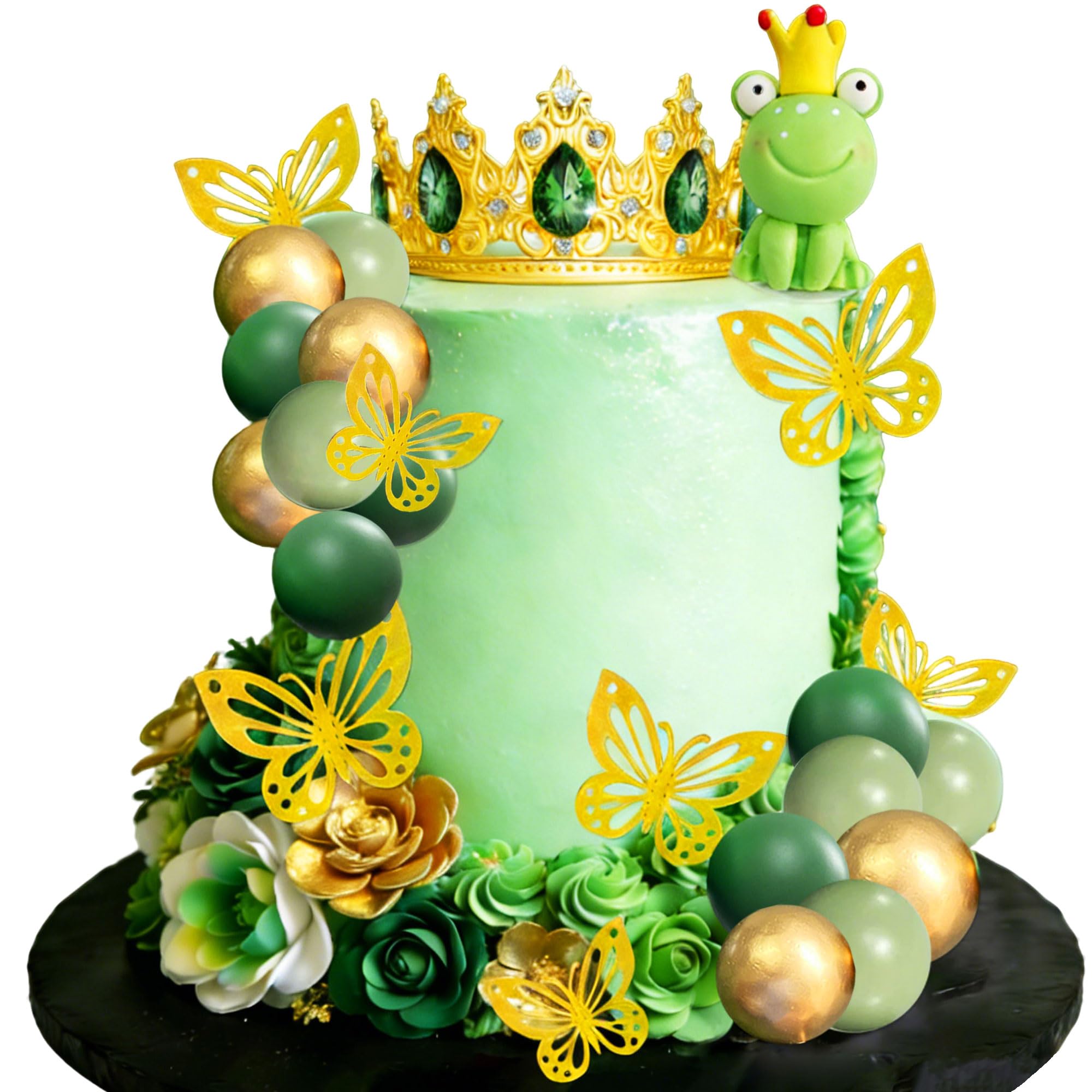 LaVenty Green Balls Cake Toppers Princess Cake Decoration Tiara Crown Birthday Decoration for Birthday Party Supplies