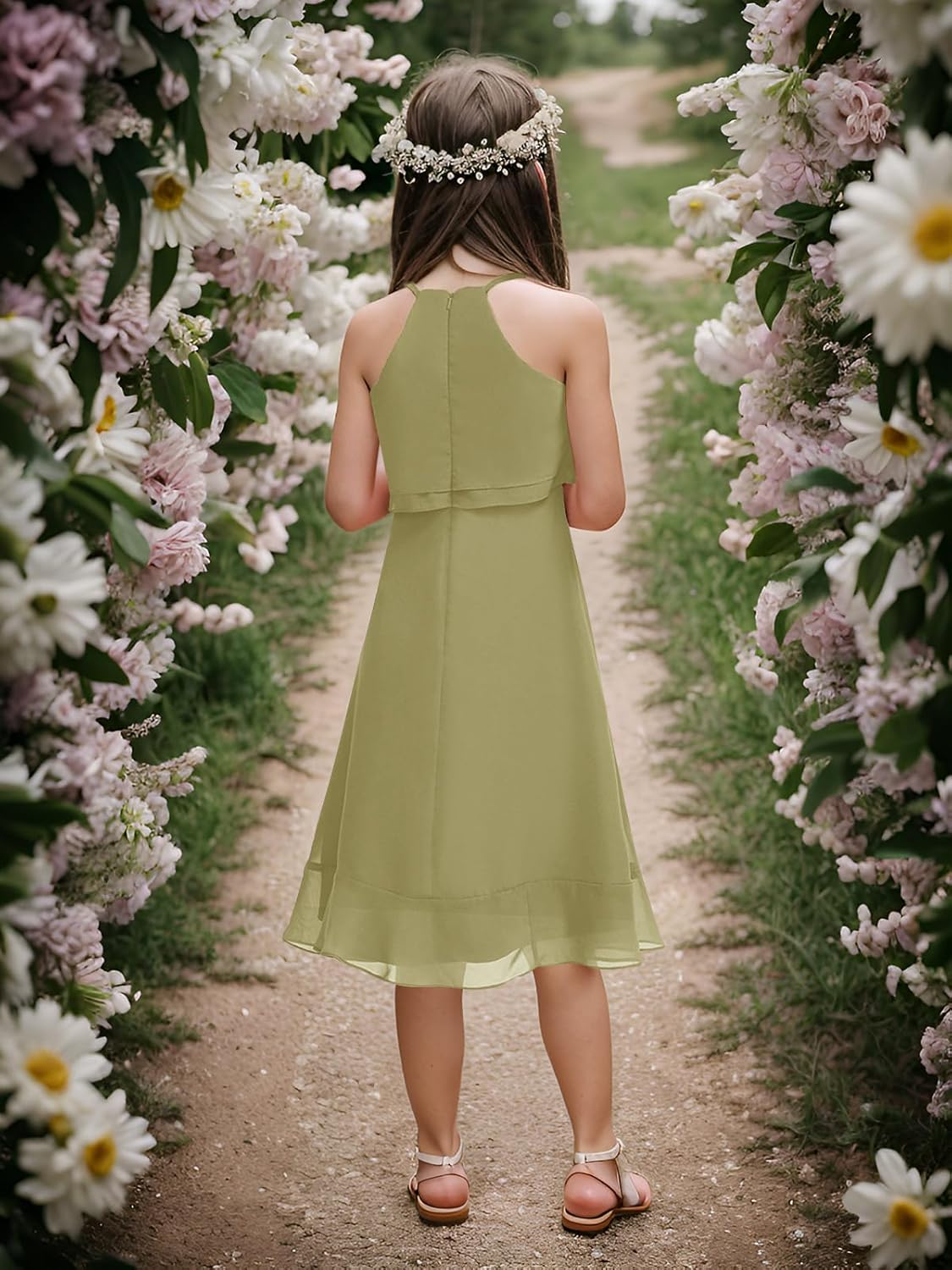 Kids A-Line Halter Neck Chiffon Junior Bridesmaid Dresses Fancy Girl Dress Wedding Elegant Party Gown 5-14 Years - Image 5