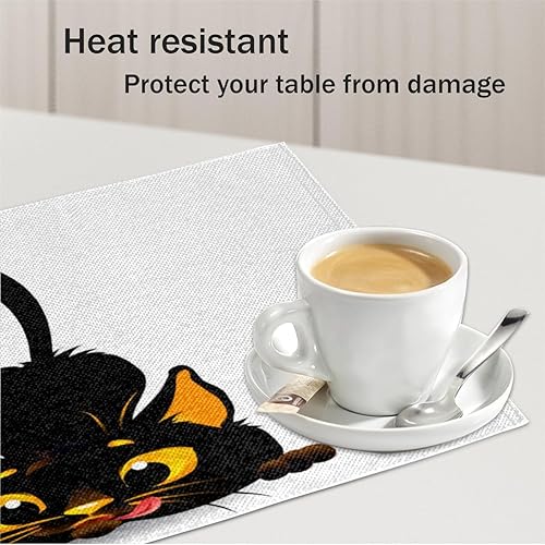 Miniatura 5 de Juego de 4 manteles individuales con diseño de animales de gatos, lavables, impermeables, para fiestas, hogar, comedor, decoración de mesa de 18 x