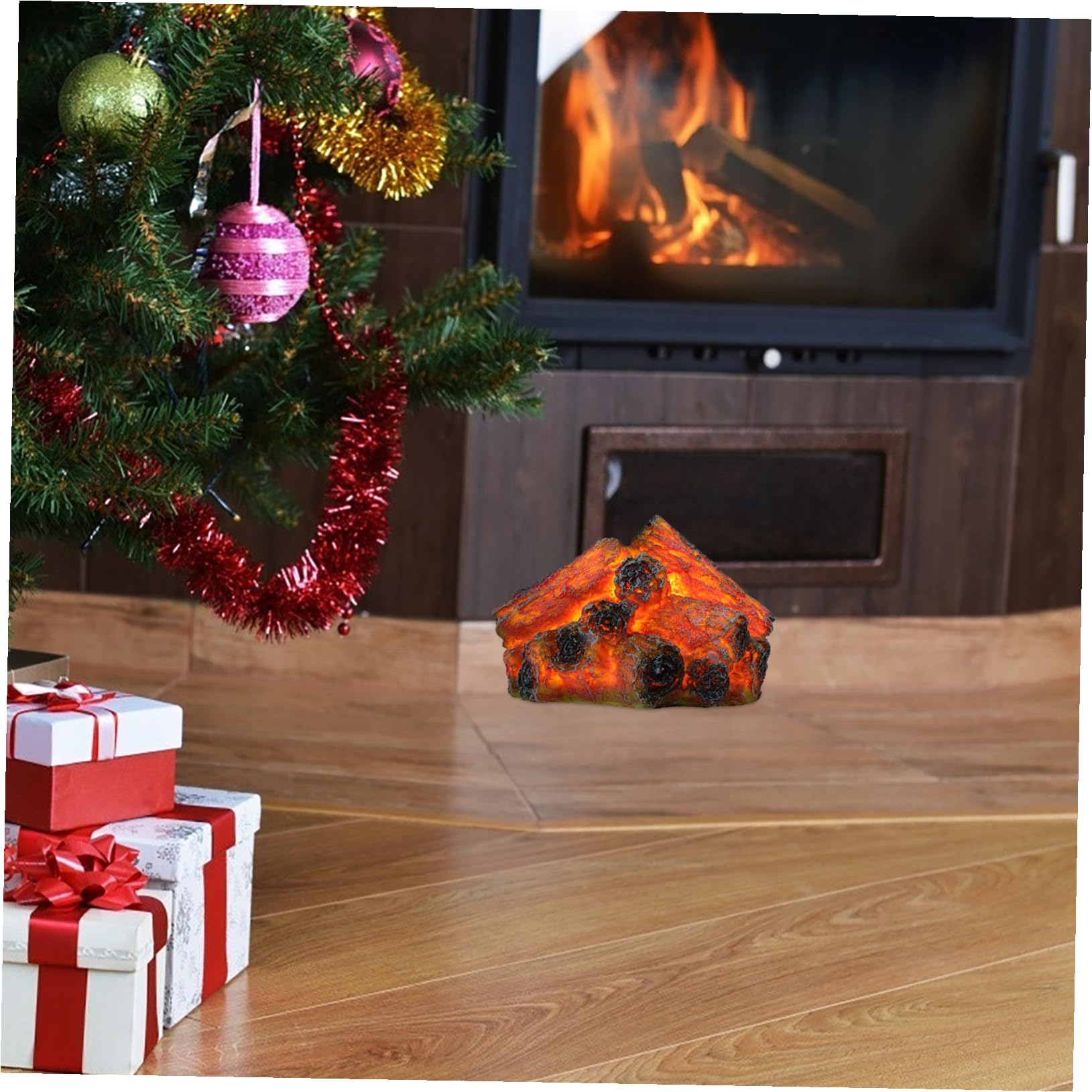 Gatuida 2 Piezas Lámpara de Ambiente Efecto Fuego Falso de Resina y Abs, Luz Nocturna Decorativa Ligera para Decoración Interior en Hoteles y Hogares