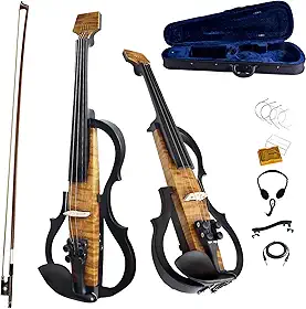 ALIYES Violino elétrico de fibra de carbono premium tamanho completo 4/4, violino elétrico silencioso profissional para adultos, adolescentes, violino elétrico com Pro Pick Up-ZNDS-2311