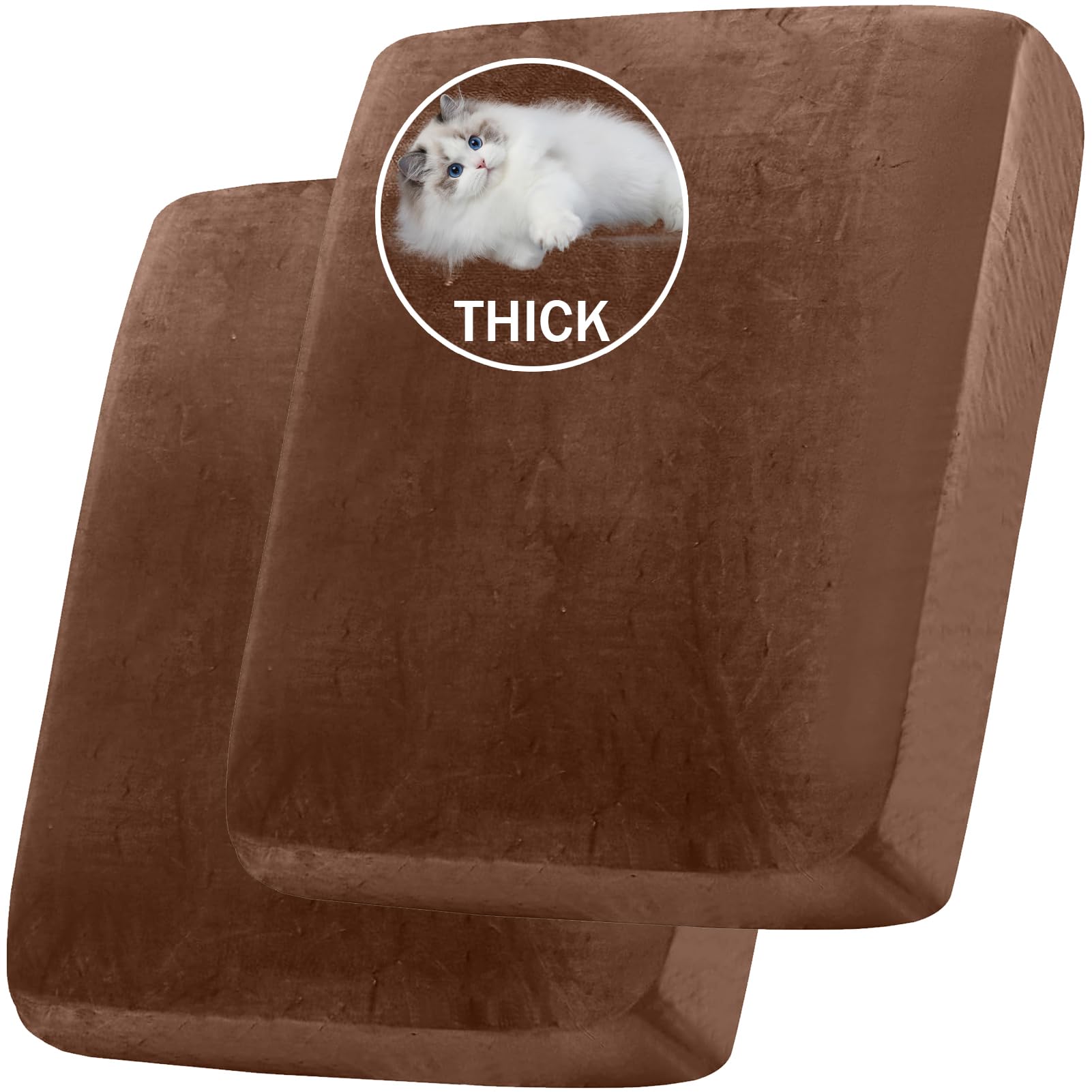 Stretch Velvet Sofa Seat Cushion Cover, Removable Sofa Couch Covers with Elastic Bottom, Washable Furniture Slipcovers Protector for Kids and Pets (2PC Large 1-Seater,Caramel)