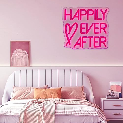 Miniatura 4 de Letrero LED de neón rosa con texto en inglés Happily Ever, compromiso, cumpleaños, boda, regalo para niña, luces decorativas artísticas para