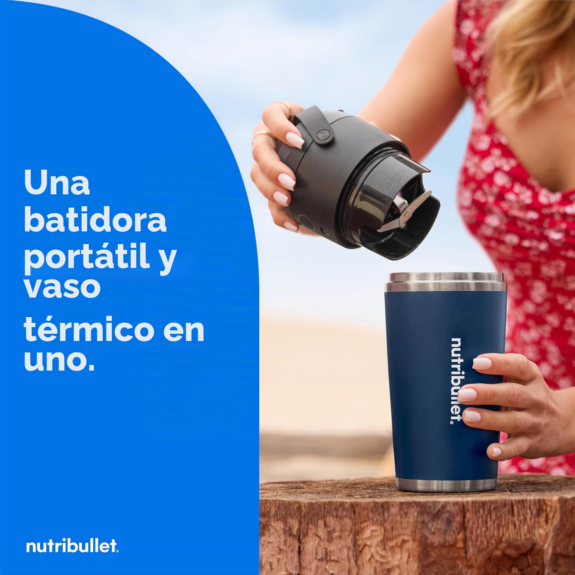 nutribullet Licuadora portátil Flip con taza aislada, índigo mate, NBPB50350IND