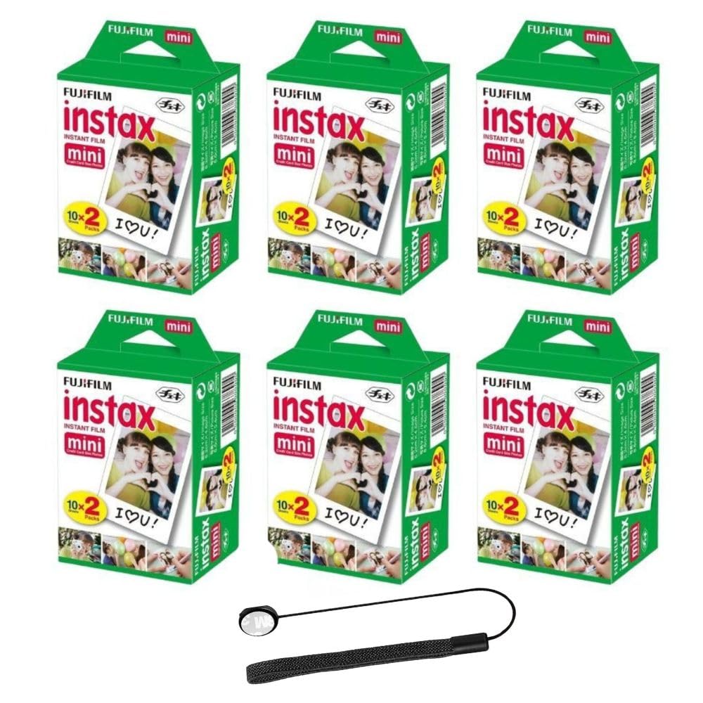 Fujifilm Instax Mini Instant Film for Mini Cameras, White, Credit Card Sized with Free Bonus Cap Keeper - (6 x Twin Packs)