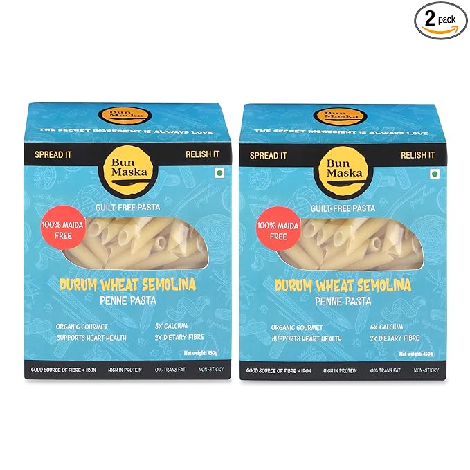 Durum Wheat Semolina Penne Pasta | 100% Vegetarian and Maida Free | No MSG | Good for Heart | Low in Calories | No Trans Fats | Cooked in 10 Minutes | No Preservatives (450 gram x Pack of 2)