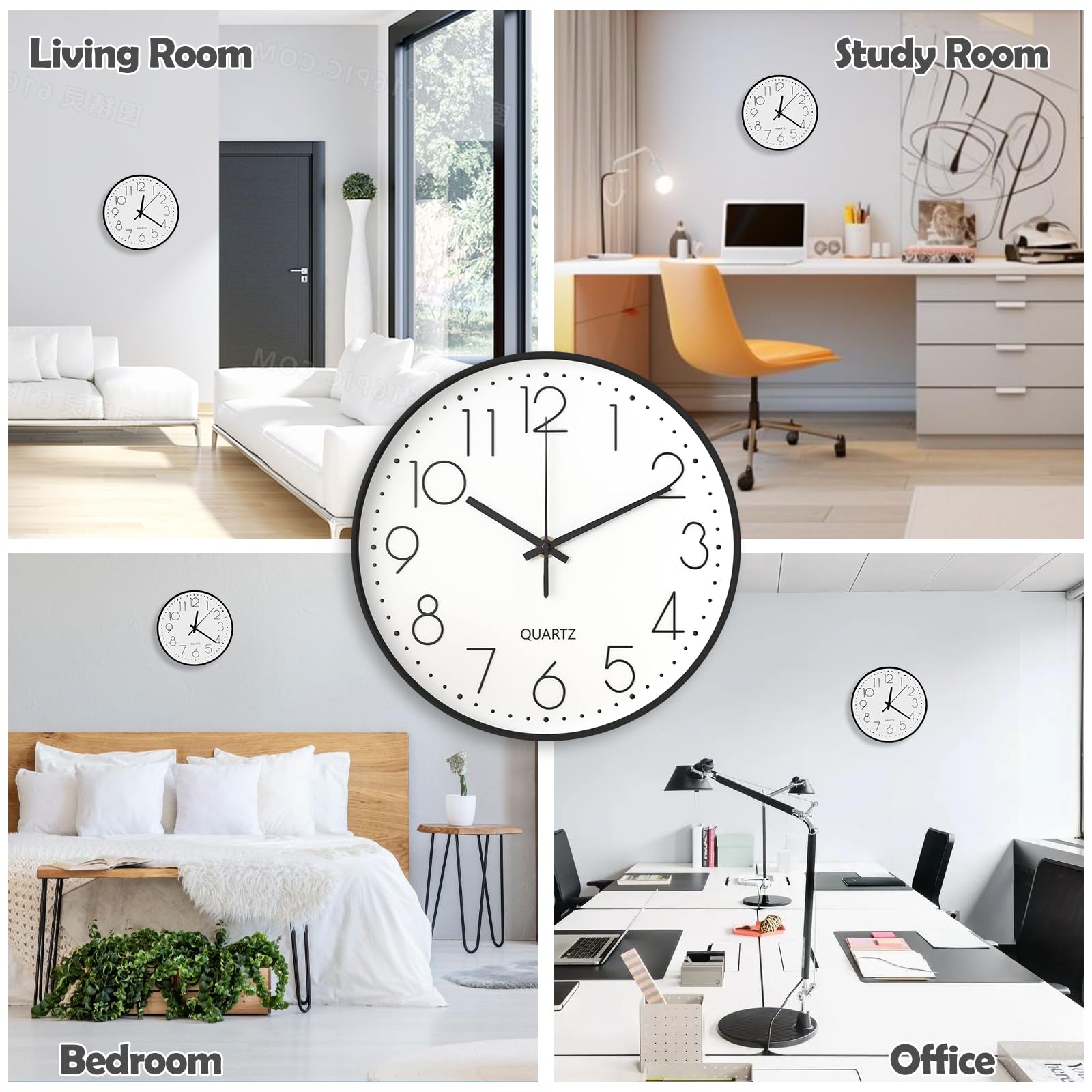 GIBOHOM Horloge Murale Silencieuse 20 cm Pendule Ronde Décorative Quartz pour Maison Cuisine Bureau