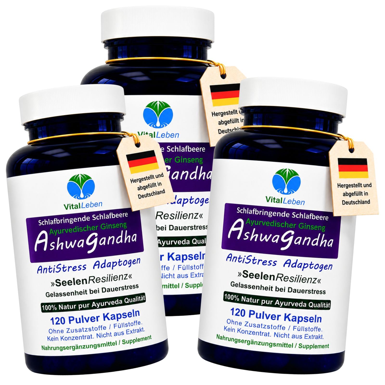 Ashwagandha Naturwurzel Withania somnifera 360 (3x120) Pulver Kapseln. AYURVEDA-ADAPTOGEN. Reine Schlafbeere, NATURDOSIERT. Nicht künstlich hochdosiert. OHNE Zusatzstoffe. OHNE Füllstoffe 27180-3