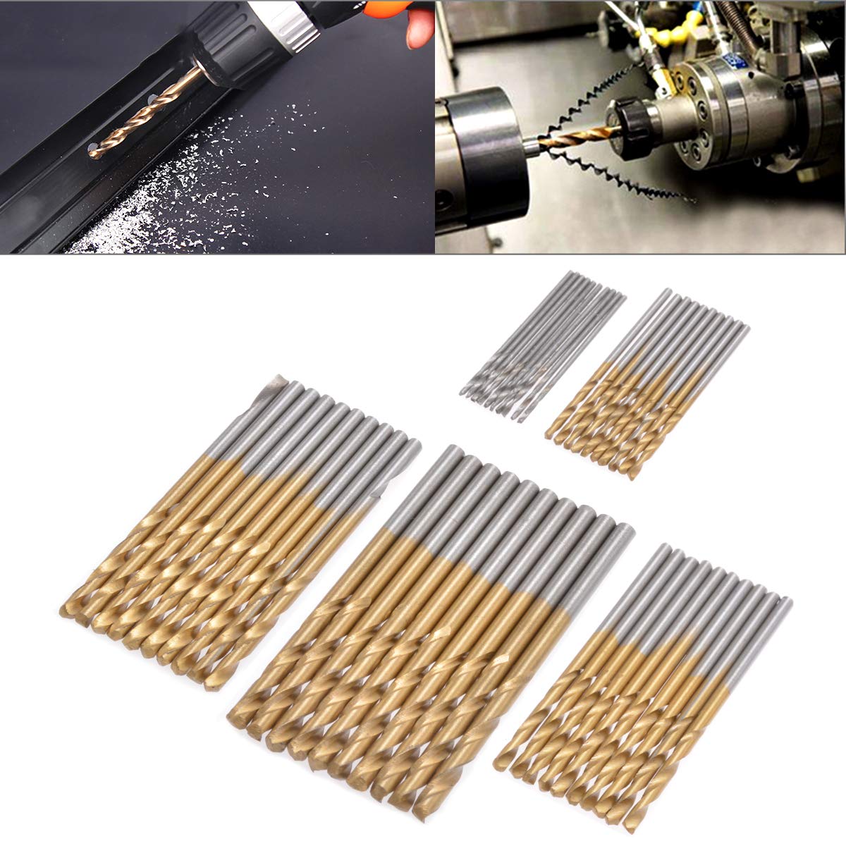 HOHXEN 50Pcs High Speed Steel Twist Mini Drill Bit Set Precision 1/1.5/2/2.5/3mm 5Sizes Titanium Coated Split Point Boring Bit Tools for Wood Plastic Aluminum Copper Steel