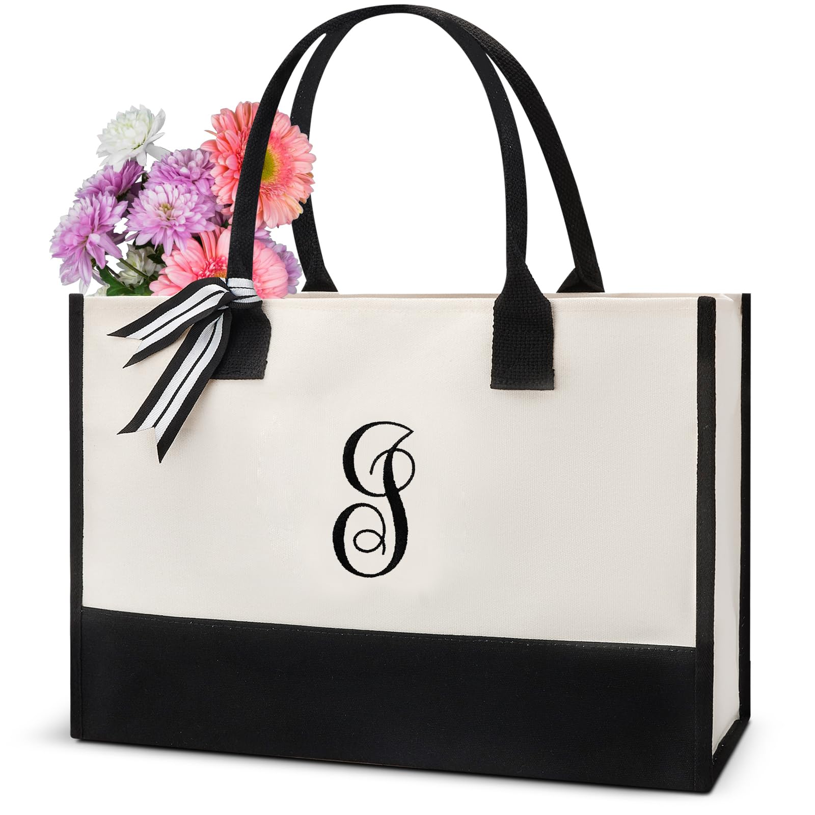 Christmas Gift Bag Christmas Gifts for Women Her Mom Woman Sister Teacher Best Friend Female Birthday Gift Ideas Unique Embroidery Personalized Initial Canvas Travel Tote Bag Letter I