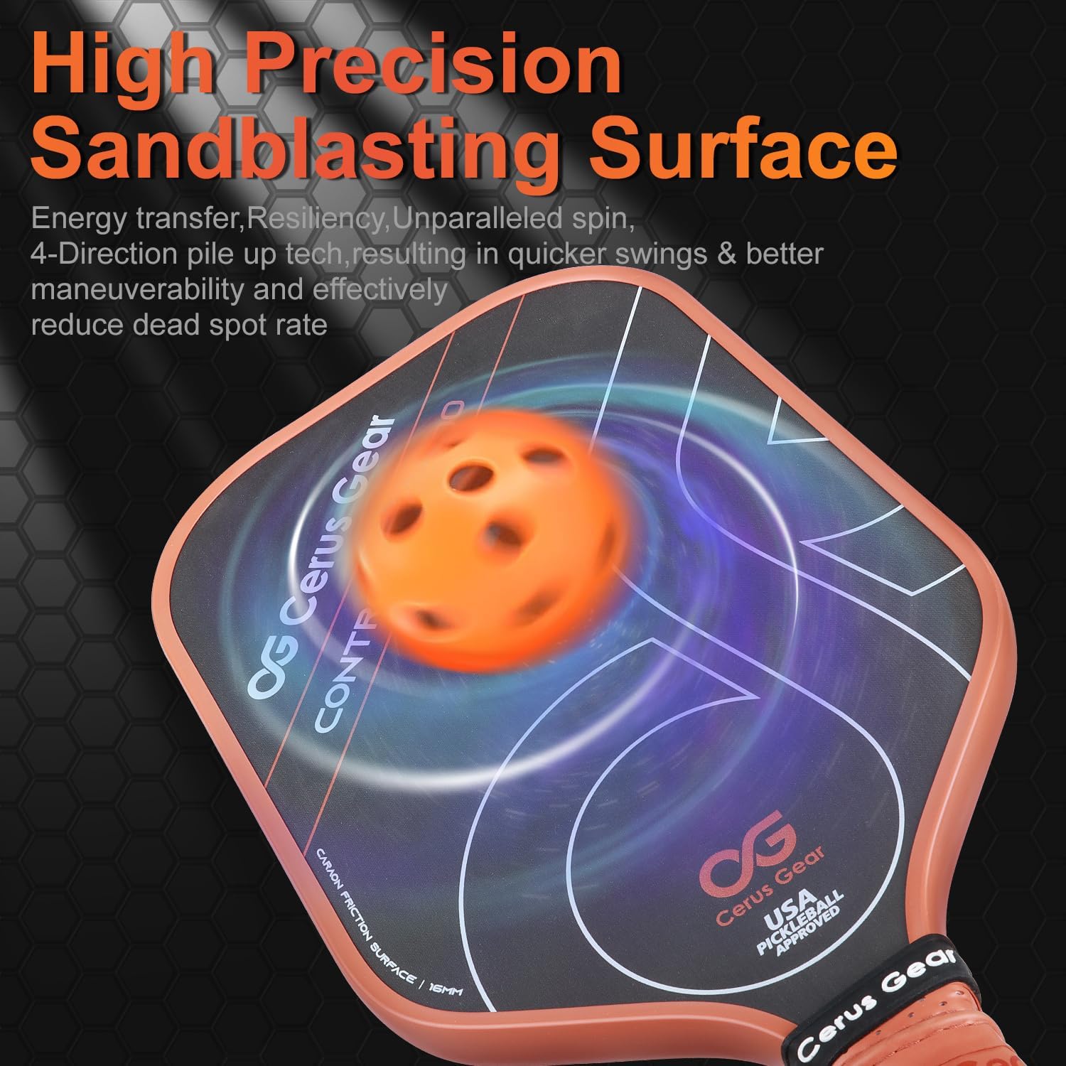 Pickleball Paddles with Multi-Layer T700SC Carbon Fiber & 16MM Reinforced Polymer Honeycomb Core, Premium Pickle Ball Racket Designed for Ultimate Spin & Consistency, USAPA Approved