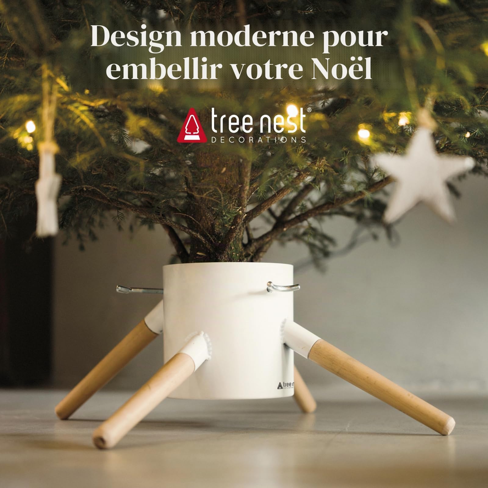 Tree Nest Pied de Sapin de Noël Support Pied de Sapin avec Réserve d'eau - Family Christmas Tree Stand pour Sapin jusqu'à 3.5m, Tronc de 6 à 15 cm Blanc
