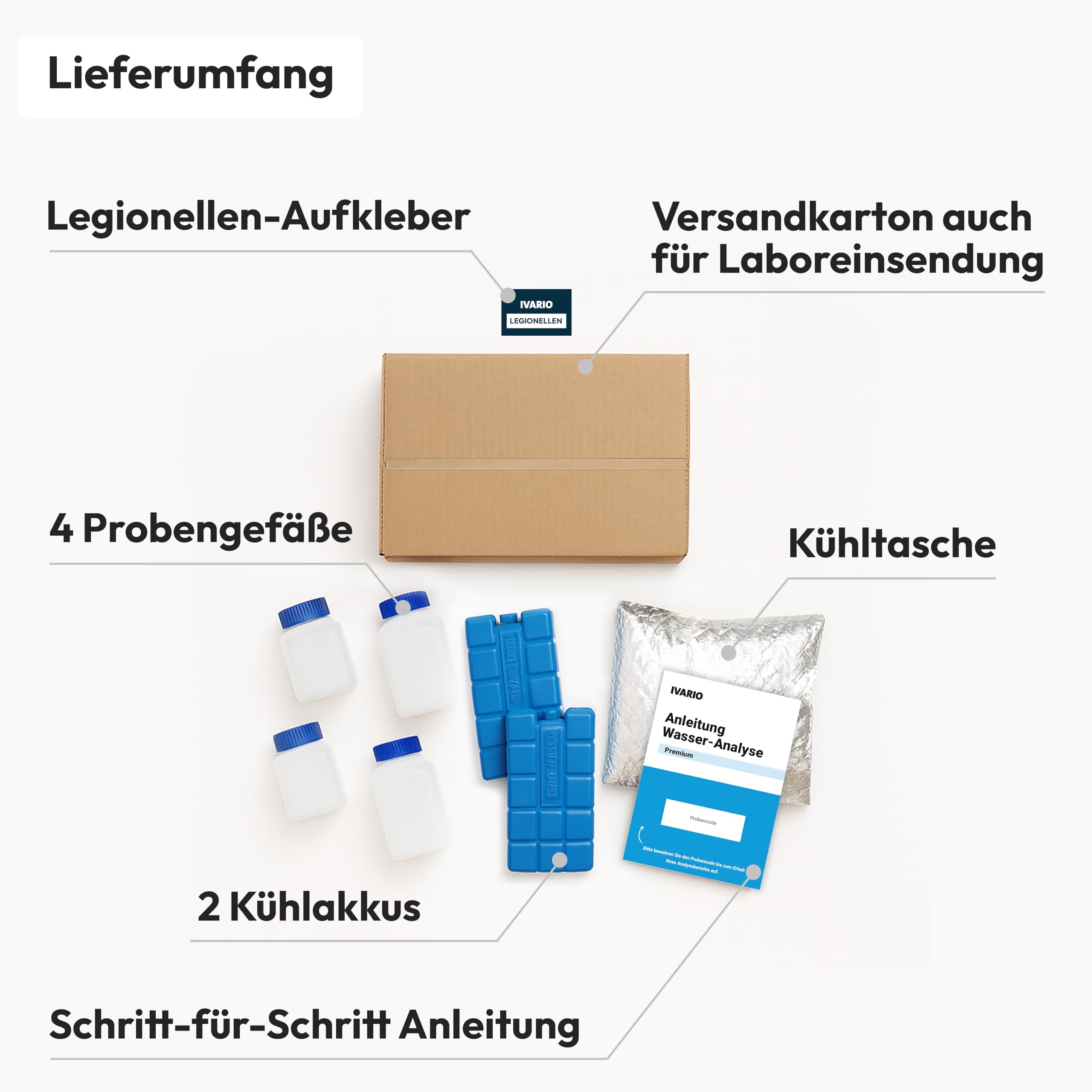 IVARIO Labor-Wassertest Premium Check (50 Prüfwerte) | Für Trinkwasser/Leitungswasser, Experten-Analyse im akkreditierten Deutschen Fachlabor inkl. Legionellentest