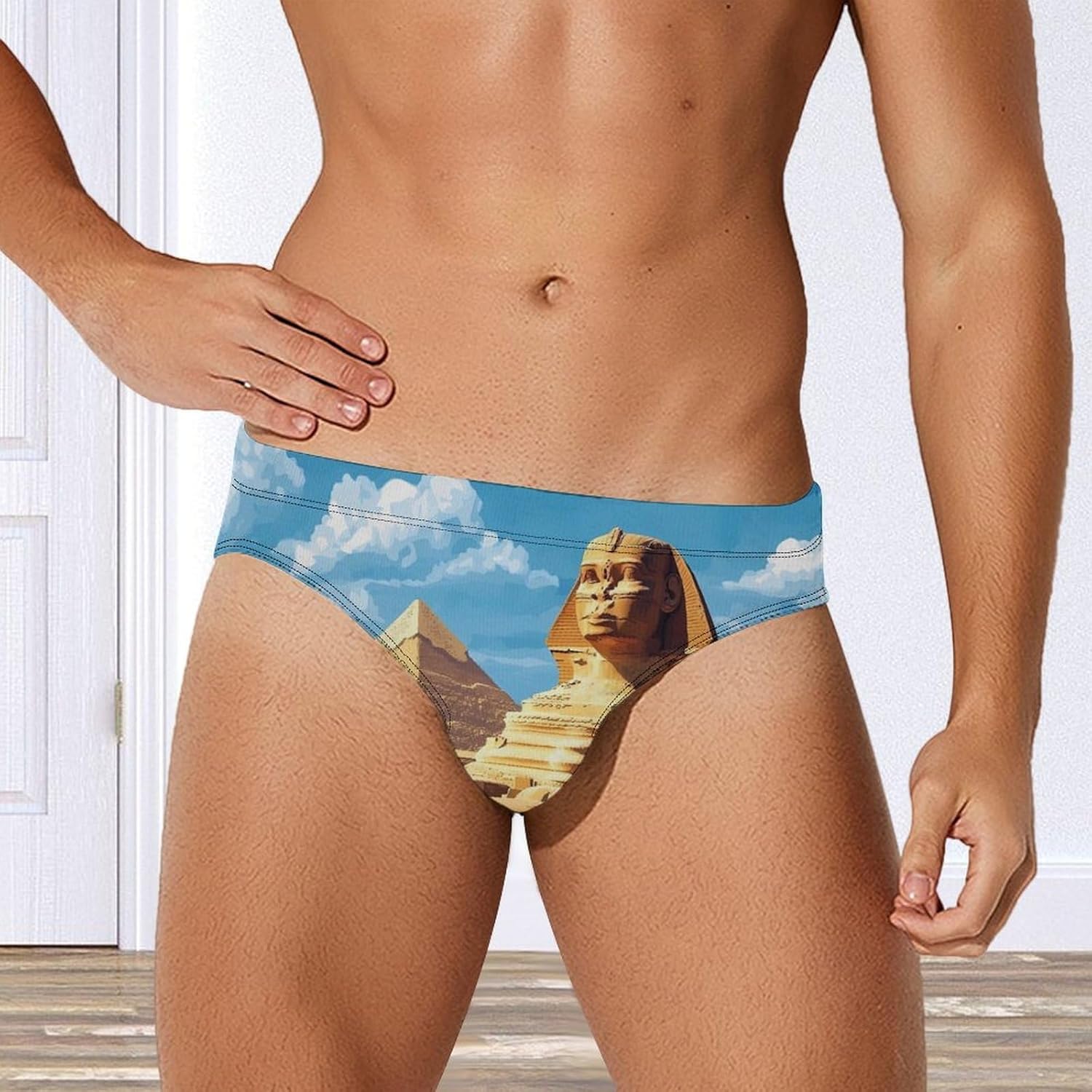 Egyptian Pyramids Men's Swimsuit Brief Sexy Bikini Briefs Retro Printed Swimwear Quick Dry Swimming Trunks 3X-Large