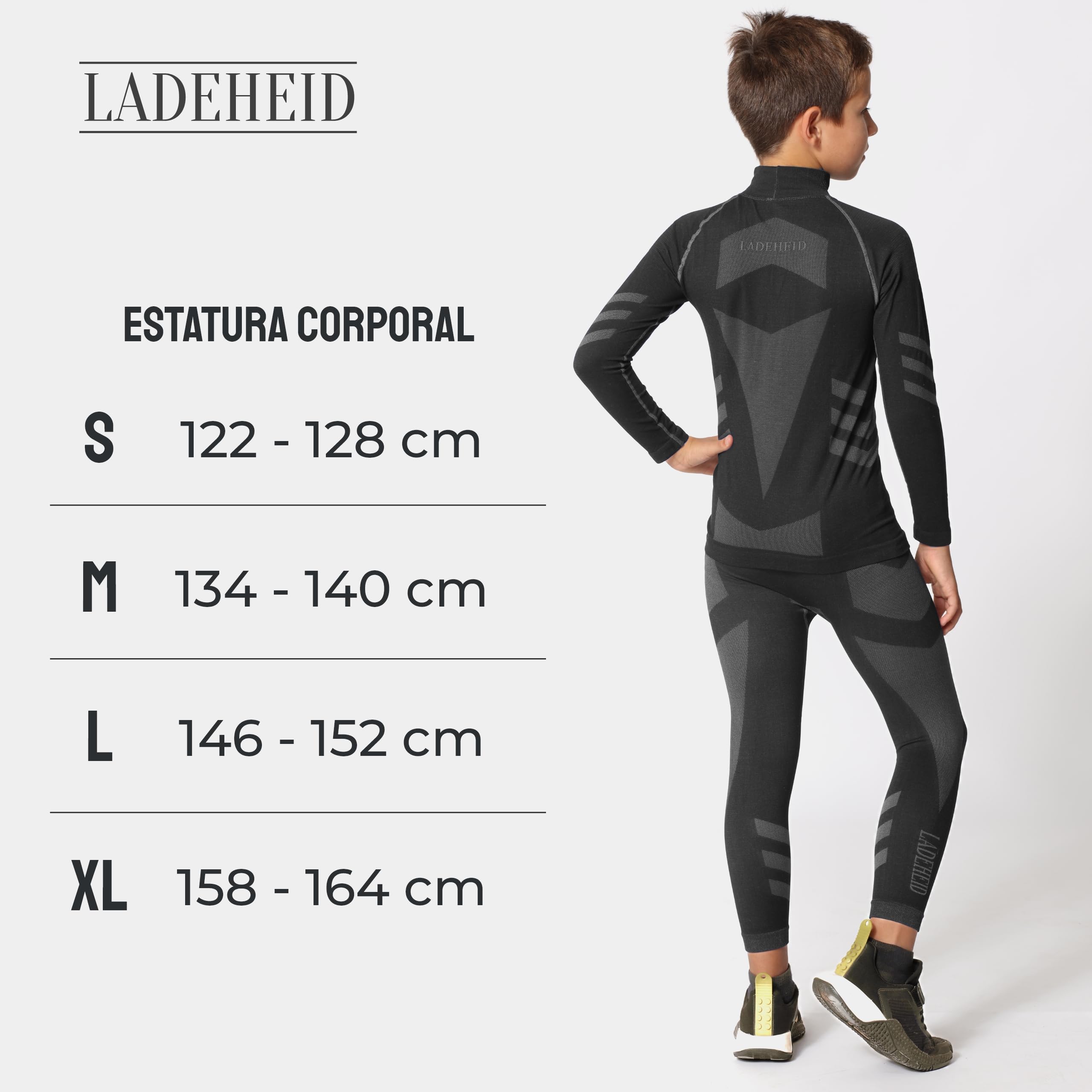Ladeheid Conjunto Térmico para Niños – Ropa Interior Térmica para Invierno con Camiseta Térmica Niño & Niña y Pantalón Termico Largo – Ideal para Futbol y Esquí LAGI009