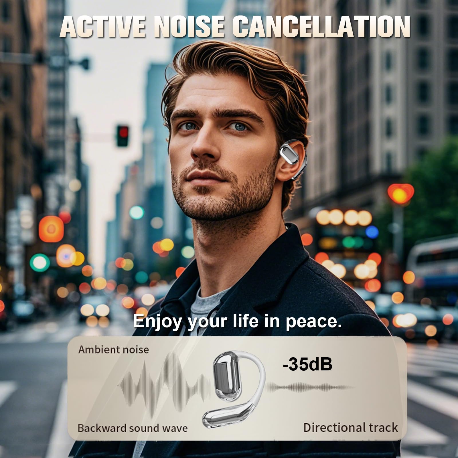 Wireless Bluetooth Touch Screen Active Noise Cancelling Earbuds Open Ear Air Conduction Sports Headphones for Runners Bluetooth ANC Running Earphones Over Ear with Screen On Case for iPhone Android - Image 3