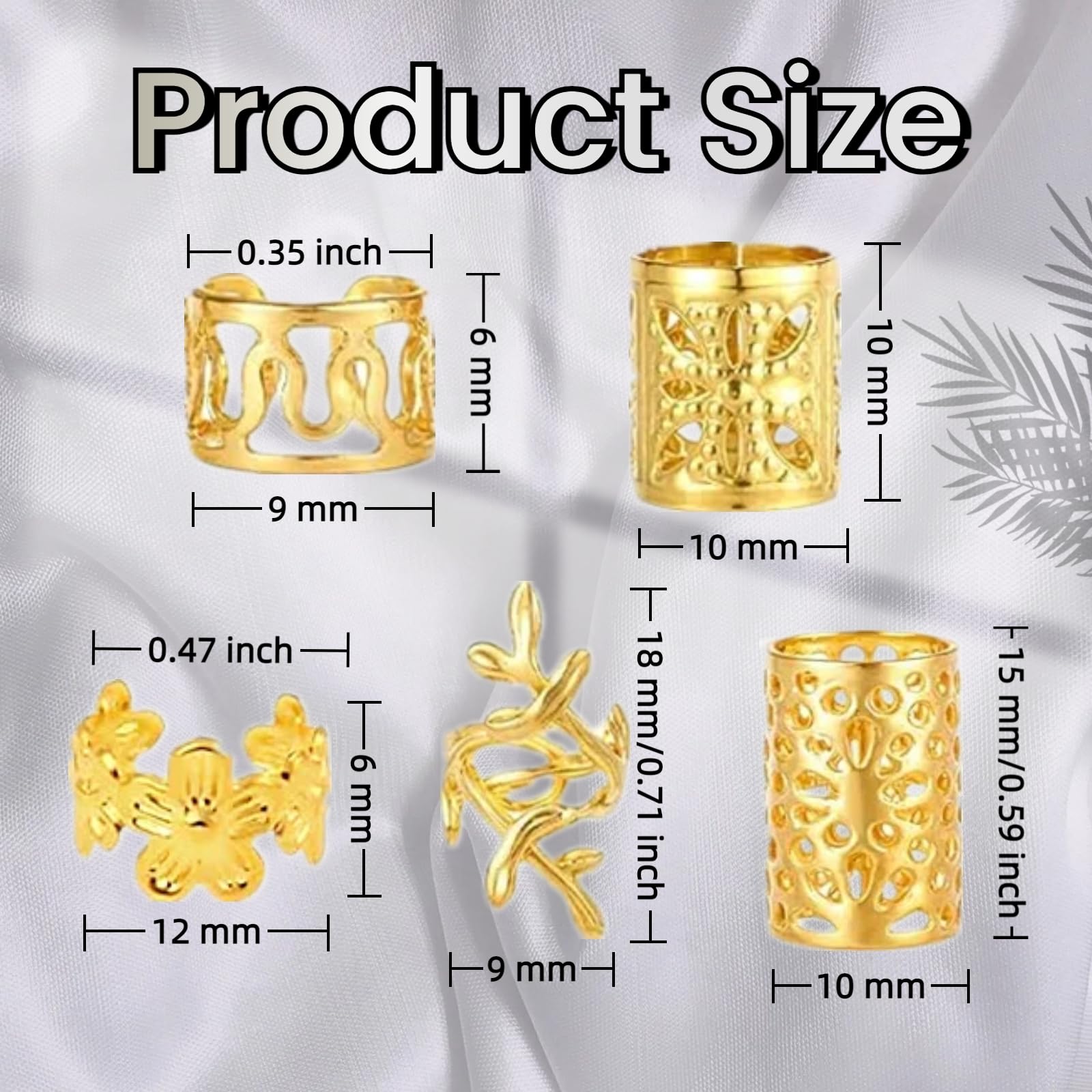 Kit de 120 piezas de joyería dorada para el cabello para trenzas y rastas, 5 estilos de pinzas para el cabello, anillos y accesorios, decoraciones de trenzas Loc Jewels para mujer 6