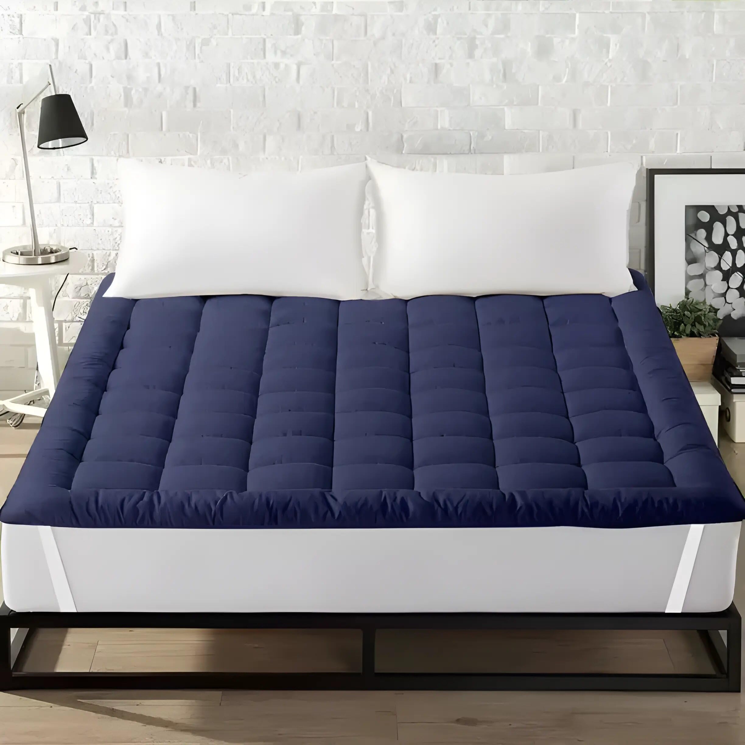 King Size Mattress Topper 72x78 Inch Dark Blue | Soft Quilted Bed Topper | Breathable Mattress Pad with Elastic Corners-image-47