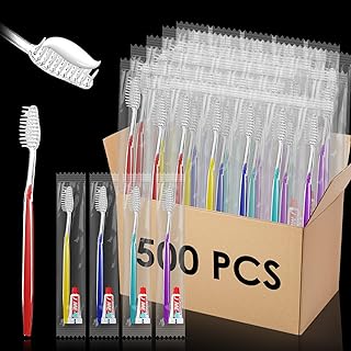 500 Sets Disposable Toothbrushes Bulk with Toothpaste Individually Wrapped Homeless Supplies Travel Toothbrush for Hotel C...