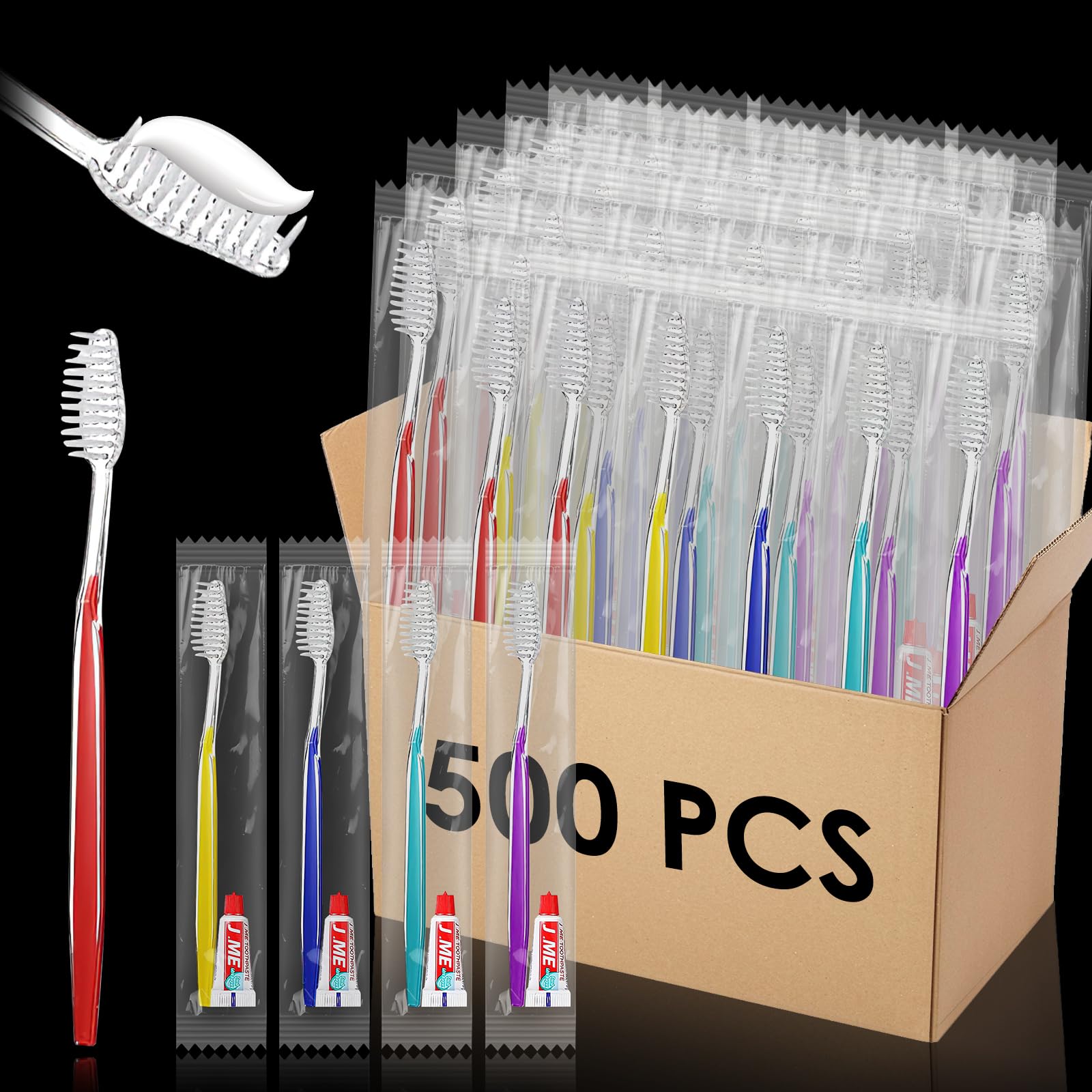Set di 500 spazzolini da denti e dentifricio confezionati singolarmente, perfetti per hotel, scuole e donazioni senza fissa dimora