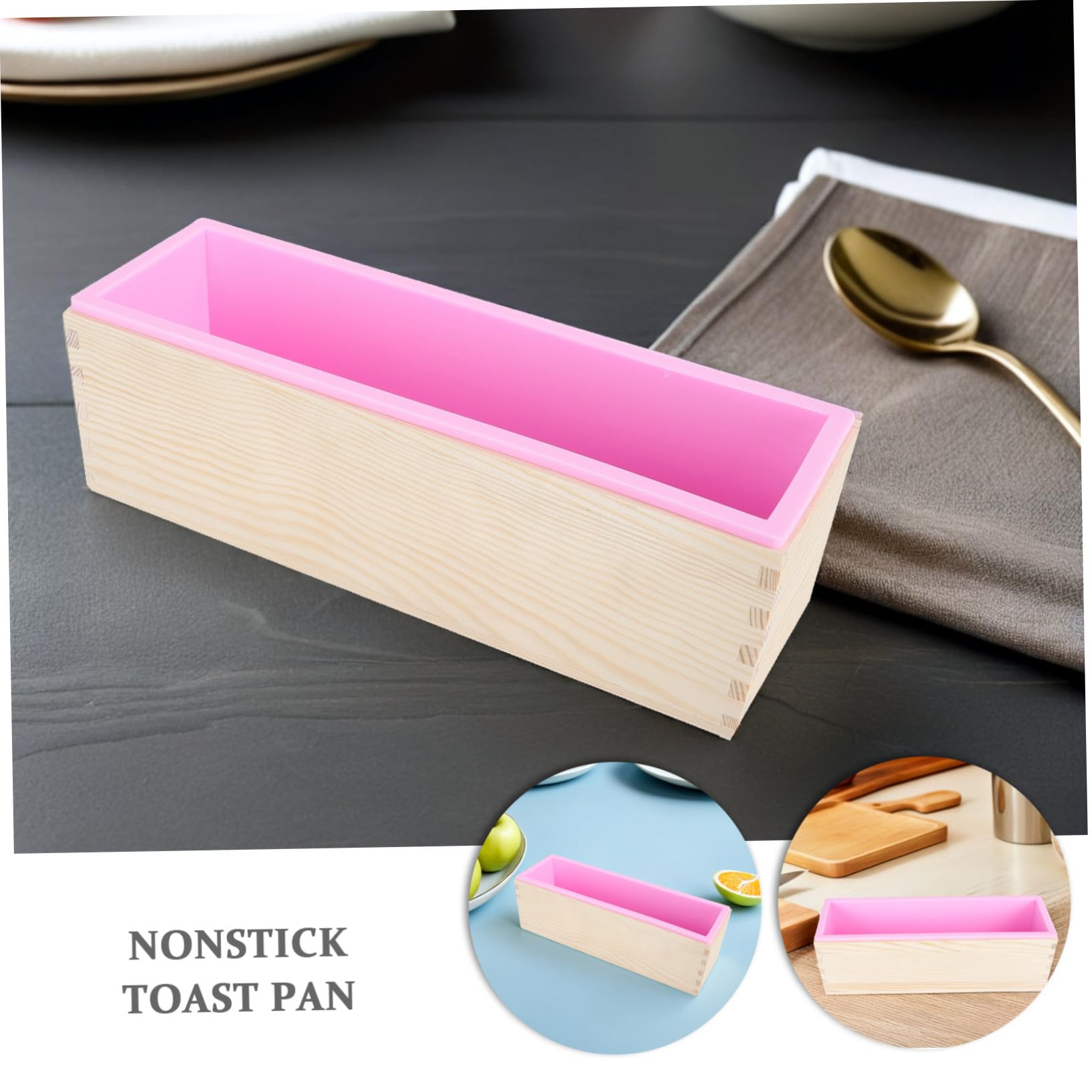 Nonstick Wooden Bread Loaf Pan with Lid Multipurpose Baking Mold for Oven Toast Cheese Cakes Sandwiches And DIY Soap Soft Silicone-blend Tray for Easy Unmolding