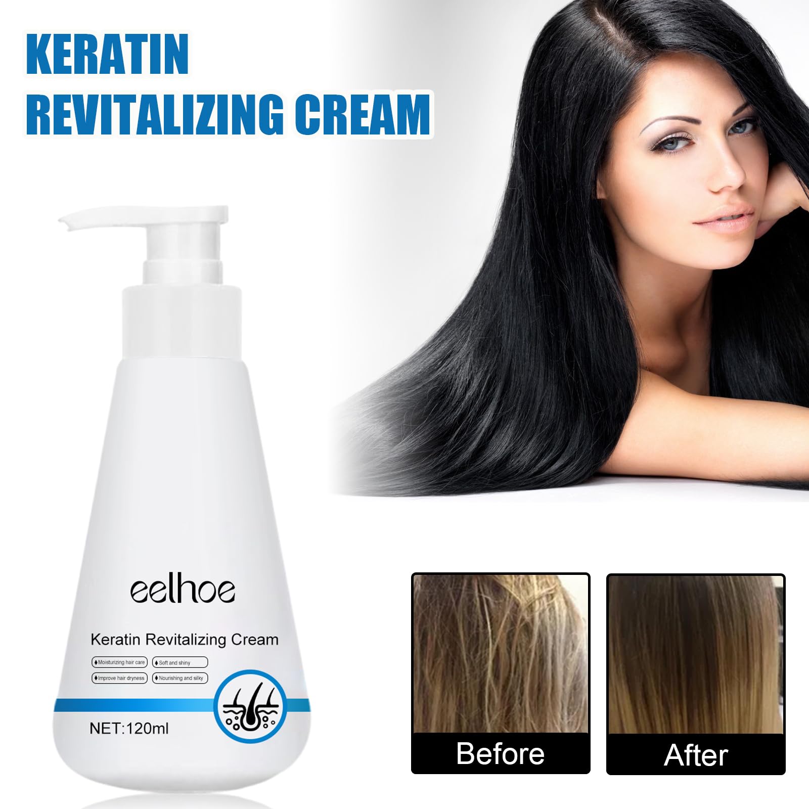 120ml Keratin Haarkur, Proteinkorrigierende Glättungscreme, Nährende Haarpflegecreme für Lockiges Haar, Repariert und Reduziert Frizz, für Geschädigtes Dünnes Trockenes Strapaziertes Haar