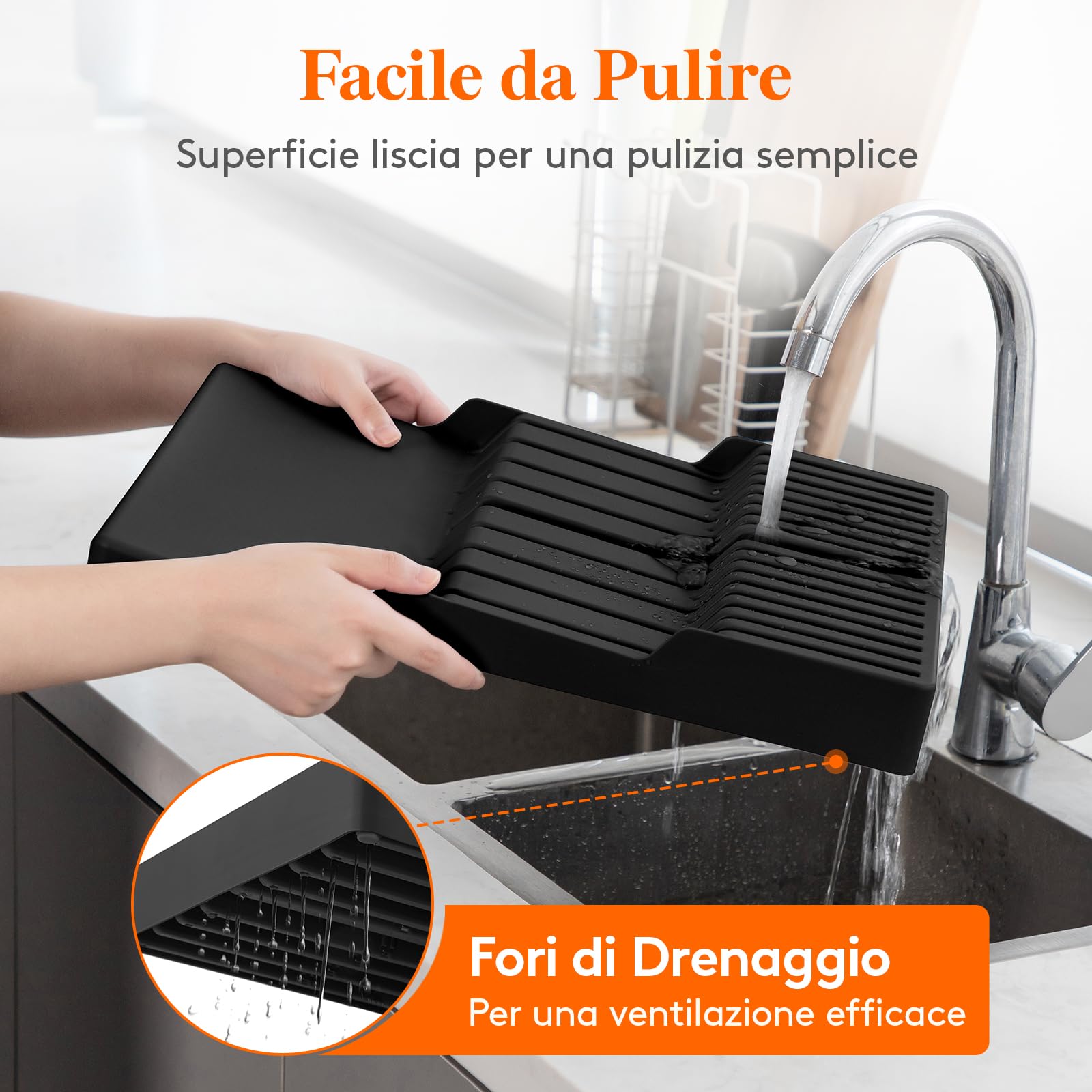 Lifewit Organizer Coltelli da Cassetti, Magnetico Porta Posate Cucina per 16 Knives e 1 Acciaio per Affilatura (non Incluso), Set di Supporto in Plastica per Coltelli da Chef, Grande, Nero