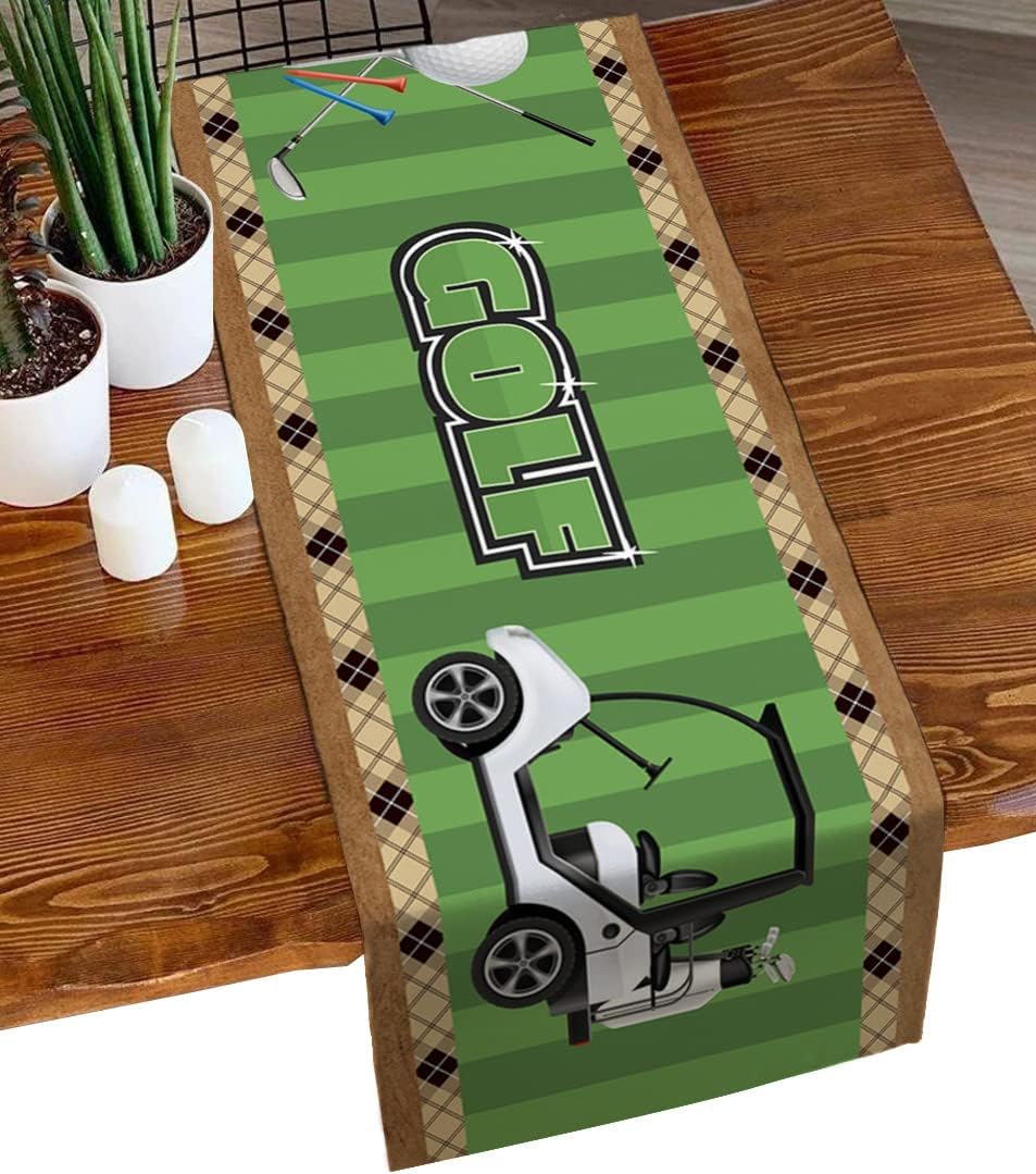 Table Runner,Golf Cart Green Stripes Lattice Cotton Linen