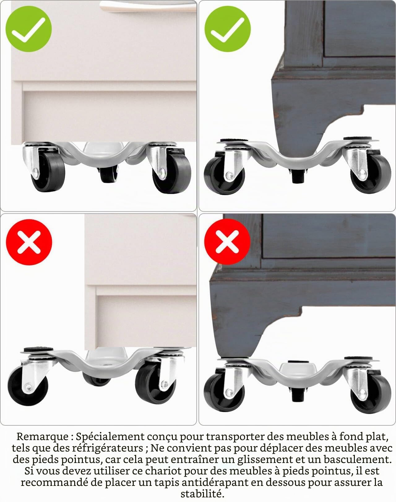 QWORK® 4 pièces 152mm Tri-Dolly en Acier, capacité de Charge de 180 kg, idéal pour déplacer des Meubles et des appareils électroménagers, Durable et Facile à Utiliser