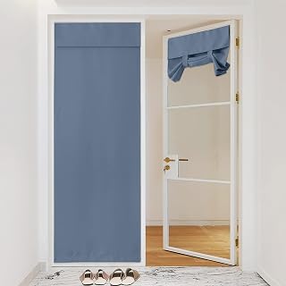 NICETOWN French Door Blind, Farmhouse Style Room Darkening Window Curtains | Glass Thermal Insulated Tricia Door Shade for Patio Doorway Garage, W42 x L80 inch, Stone Blue, 1 Panel