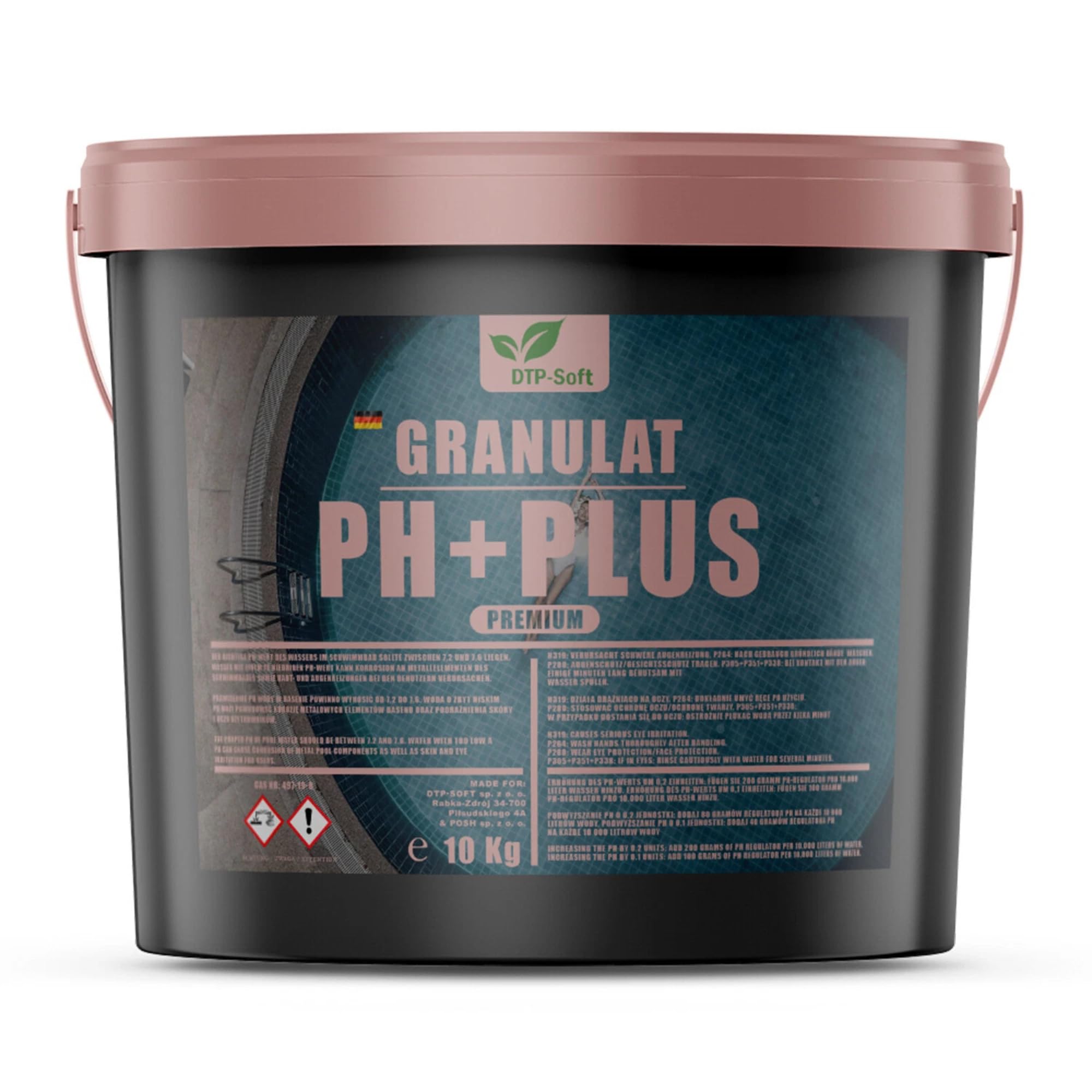 pH Plus Heber Granulat 10 kg - pH Wert Heber für Schwimmbecken und Whirlpool - wasserlöslicher pH Regulator zur pH-Wert Erhöhung, Pool Wasserpflege Granulat - Premium Schwimmbadpflege