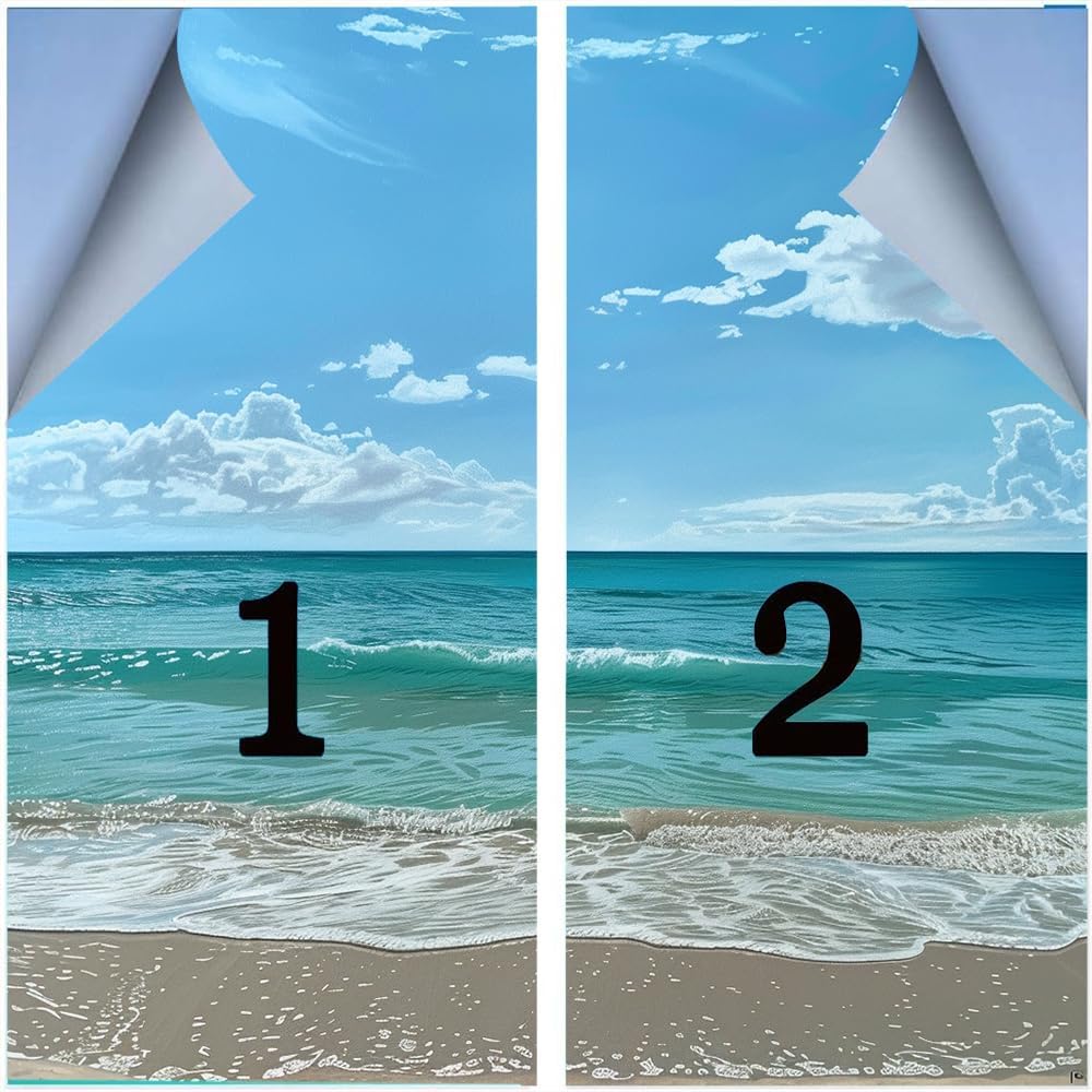 Summer Ocean View Frosted Window Privacy Film Tropical Beach Landscape House Window Film Adhesive Glass Sticker Coverings for Home Decorative 27.6Wx39.4L-inch x2 Pcs