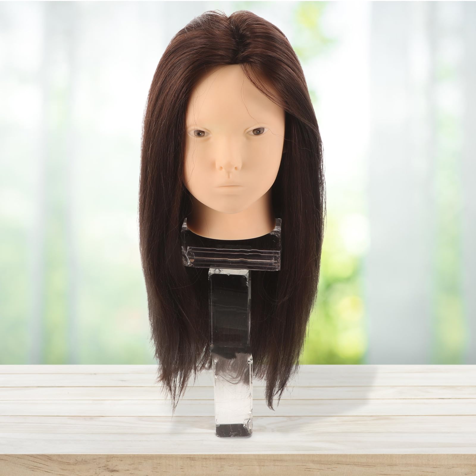 TEHAUX Frisierkopf Echthaar Übungskopf mit Halterung zum Haarstyling und Flechten Glatte Textur für Friseurschule und Salonpraxis