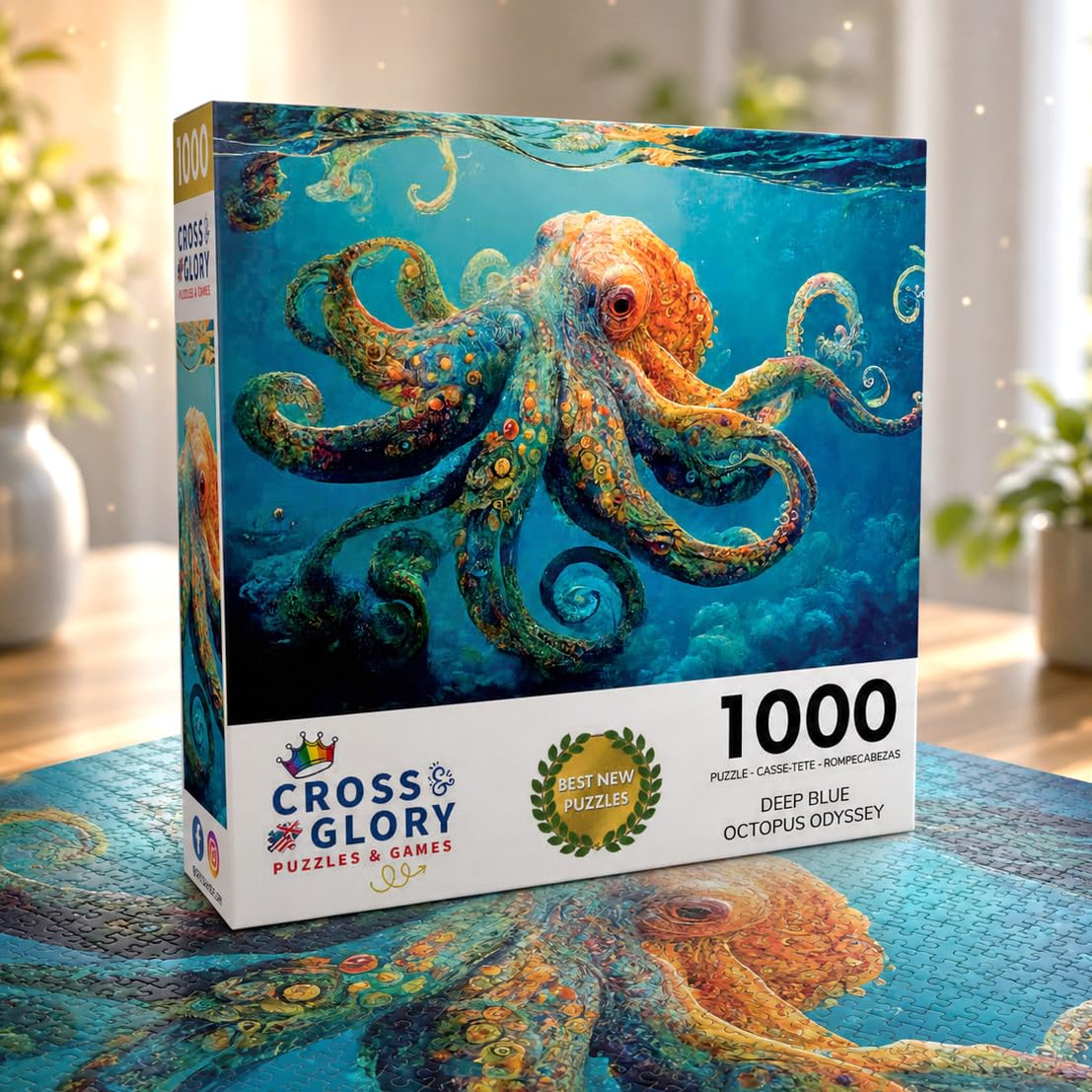 Cross & Glory | Jigsaw Puzzles 1000 Pieces for Adults | Deep Blue Octopus Odyssey | Ocean Octopus Puzzles for Adults | Challenging Brain Teaser Ocean Puzzle | 20 x 27 Inches
