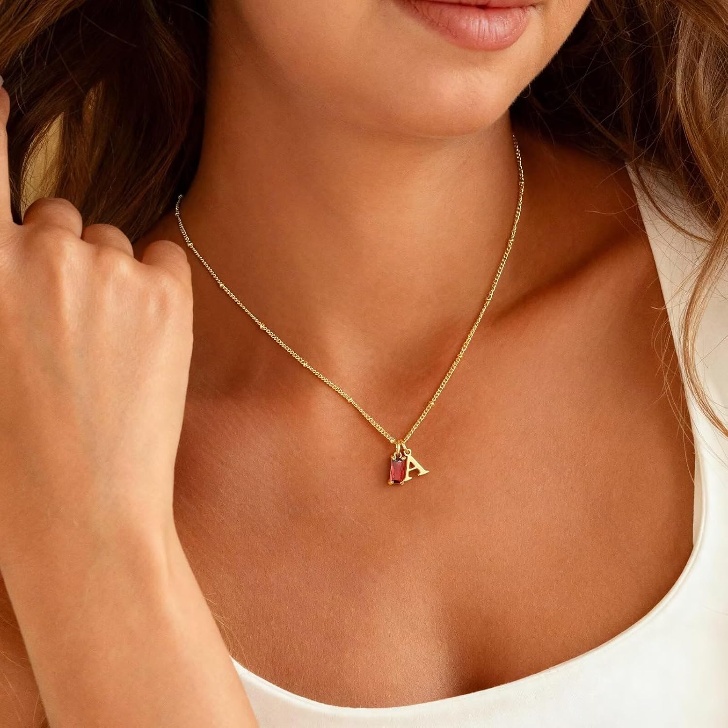 M MOOHAM Initial Birthstone Necklace for Women Girls, Birthstone Jewelry