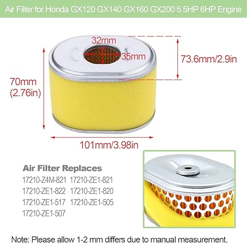 Miniatura 7 de Carcasa del filtro de aire GX160 con conjunto de filtro de aire para Honda GX120 GX140 GX160 GX200 168F Motor Cortacésped Reemplazar 17230-Z51-820