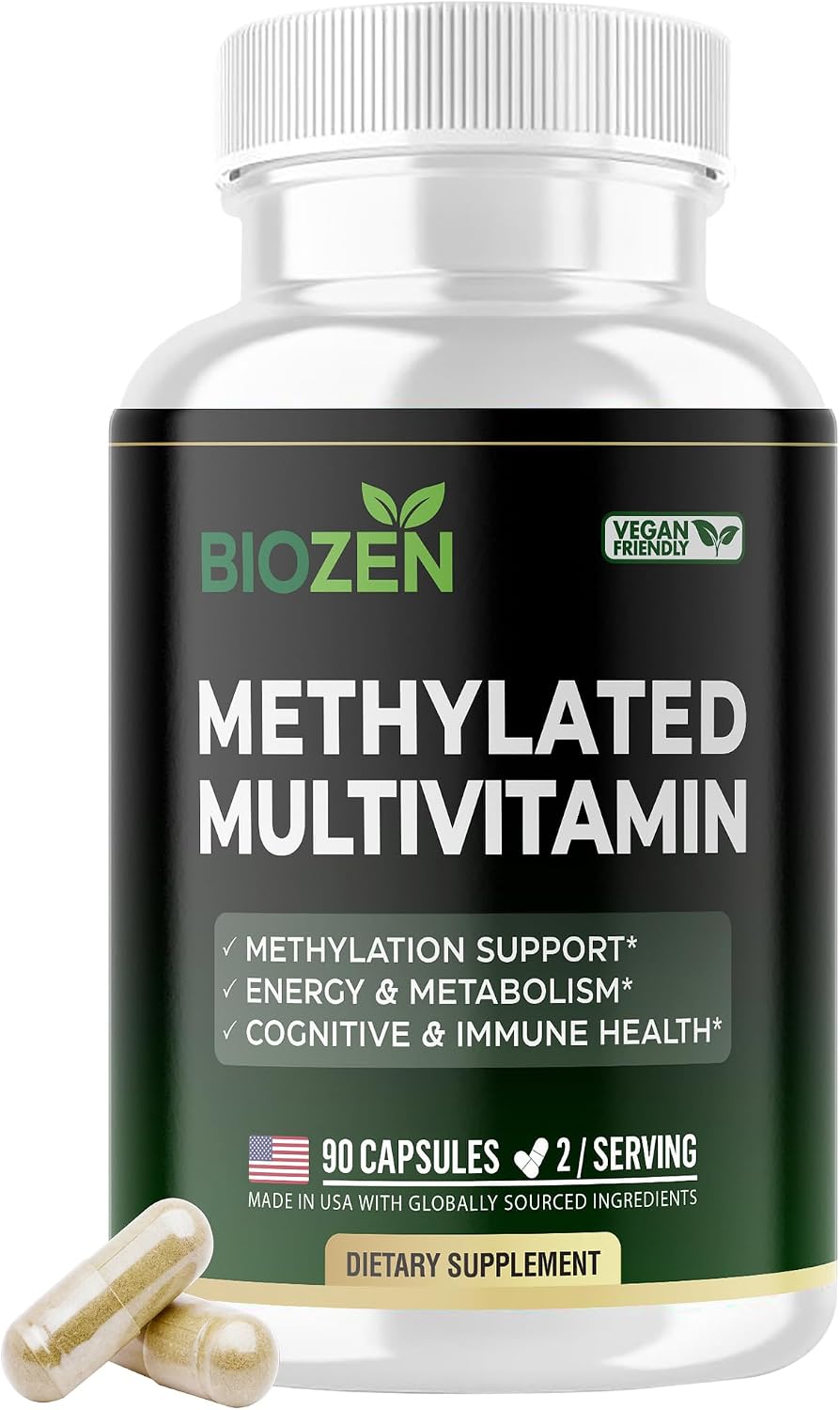 Methylated B Complex with TMG | Methylfolate 5-MTHF, Methylcobalamin B12, P5P B6, R5P B2 | MTHFR & Homocysteine Support | Energy, Focus & Mood | 90 Vegan Capsules | Non-GMO, GMP