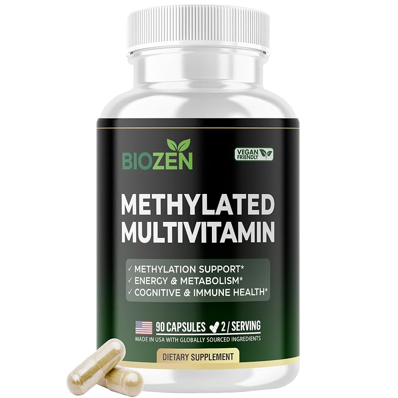 biozen Complexo de Vitaminas B Metiladas com TMG, Metilfolato 1.666 mcg, Metilcobalamina 1.000 mcg, P5P 12,5 mg, R5P 12,5 mg, 90 cápsulas veganas