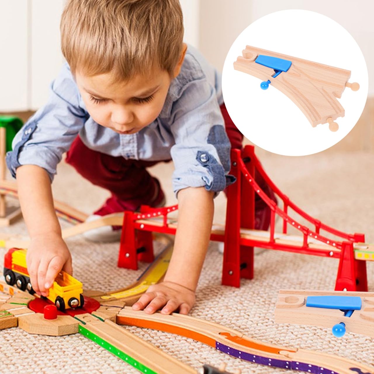 VICASKY Lot de 2 accessoires souples compatibles avec les chemins de fer en bois, favorise la motricité fine et la pensée spatiale, extensible pour jeu éducatif ludique