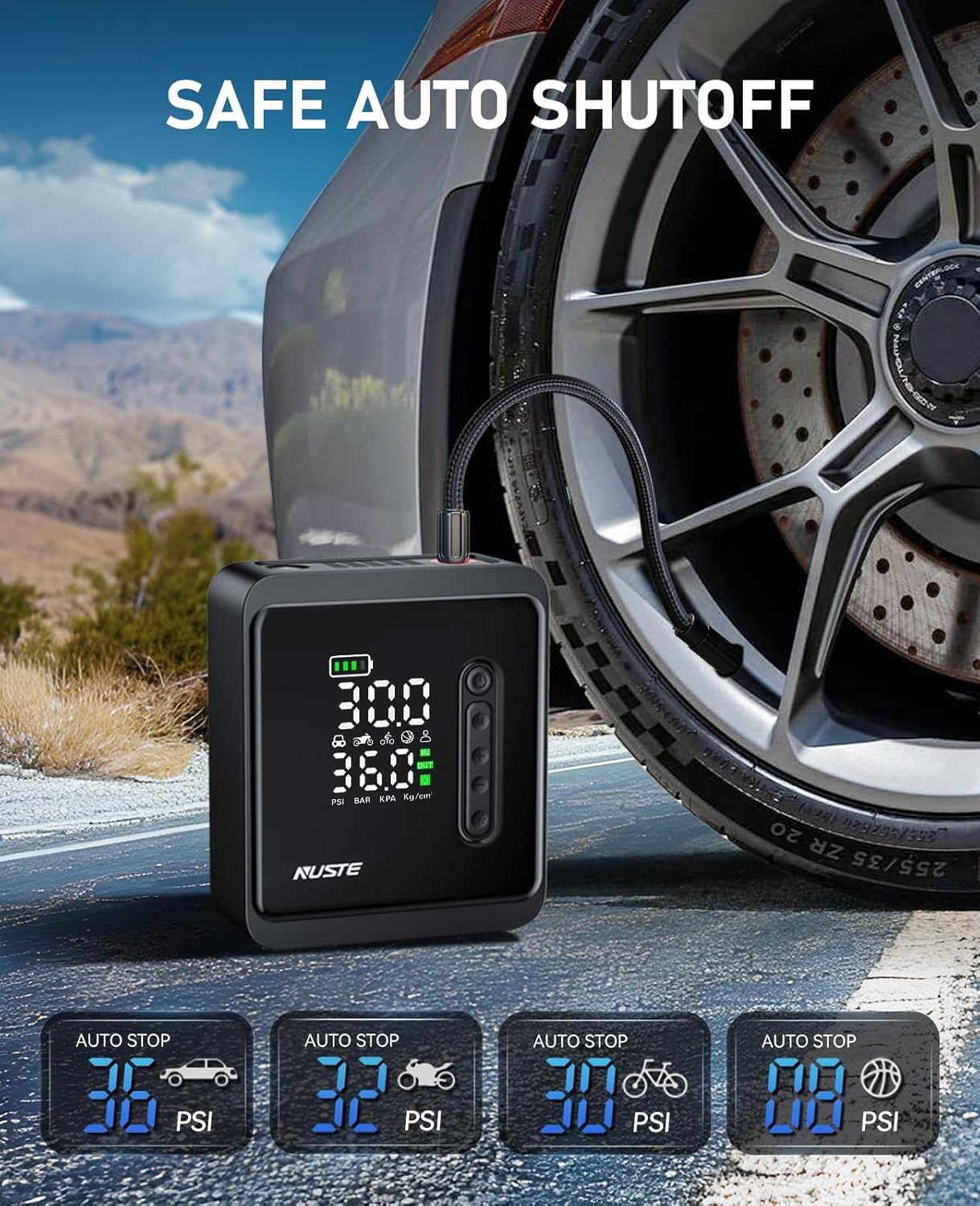 Tire Inflator Portable Air Compressor, 150PSI Cordless Air Pump for Car Tires, 3X Faster Battery & 12V DC Dual Power Electric Bike Pump with Pressure Gauge, for Car Bicycle Ball and More - Image 3