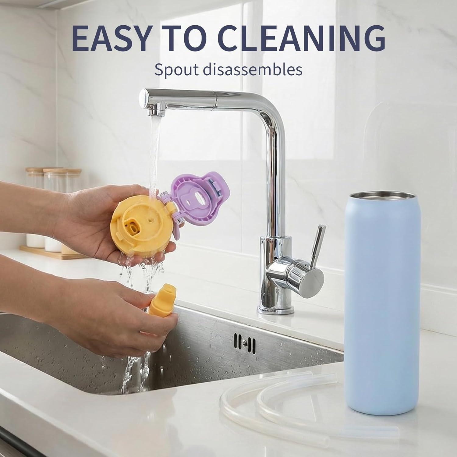 2 PCS Replacement Lid for Ello Pop & Fill Stainless Steel Water Bottle, Compatible with 22oz, 32oz, 40oz, Leak Proof Locking, 2 PCS Spill Proof Lid Accessories Fit, BPA-Free (Purple)