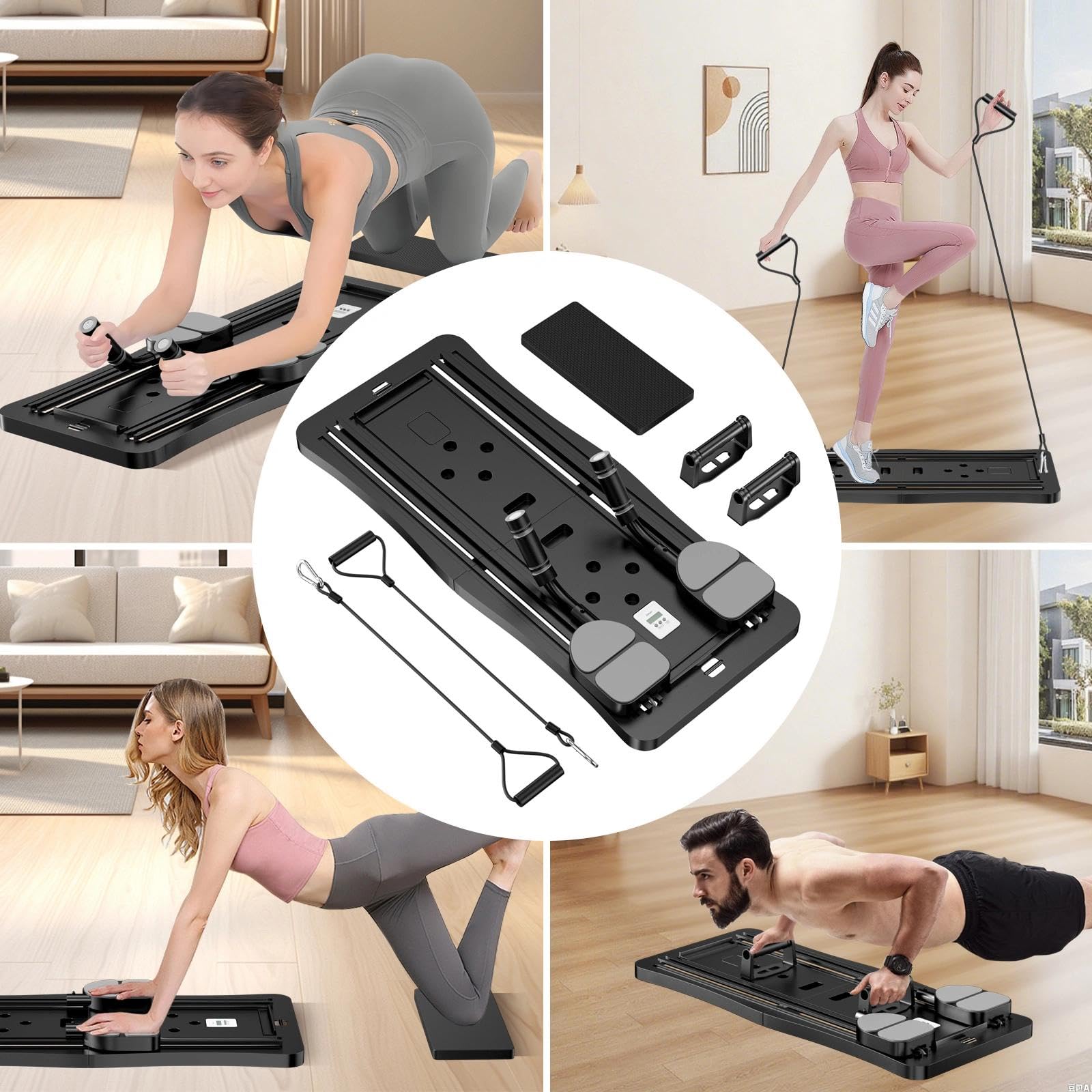 Fousenuk Reformer Pilates per Casa con Timer, Tavola da Pilates Pieghevole, Attrezzo Pilates Casa, Pilates Board per Casa, Tavola per Pilates a Casa per l'Allenamento Completo del Corpo(Nero)