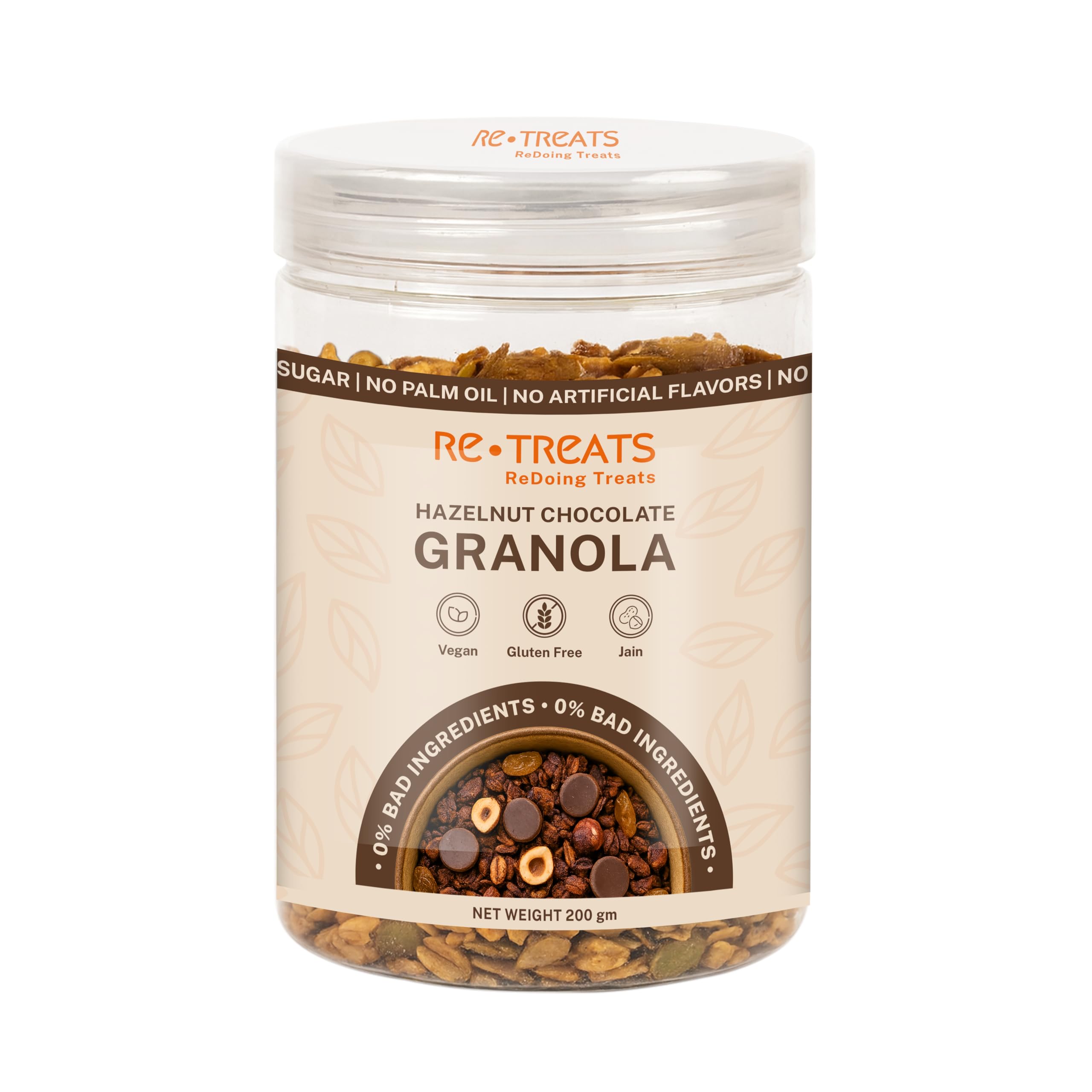 Re-Treats Hazelnut Chocolate Granola with 33% Nuts, Dry Fruits & Seeds | Made with Refined Sugar-Free Couverture Chocolate | No Refined Sugar or Palm Oil | Crunchy Healthy Breakfast Cereal | 200g-image-23
