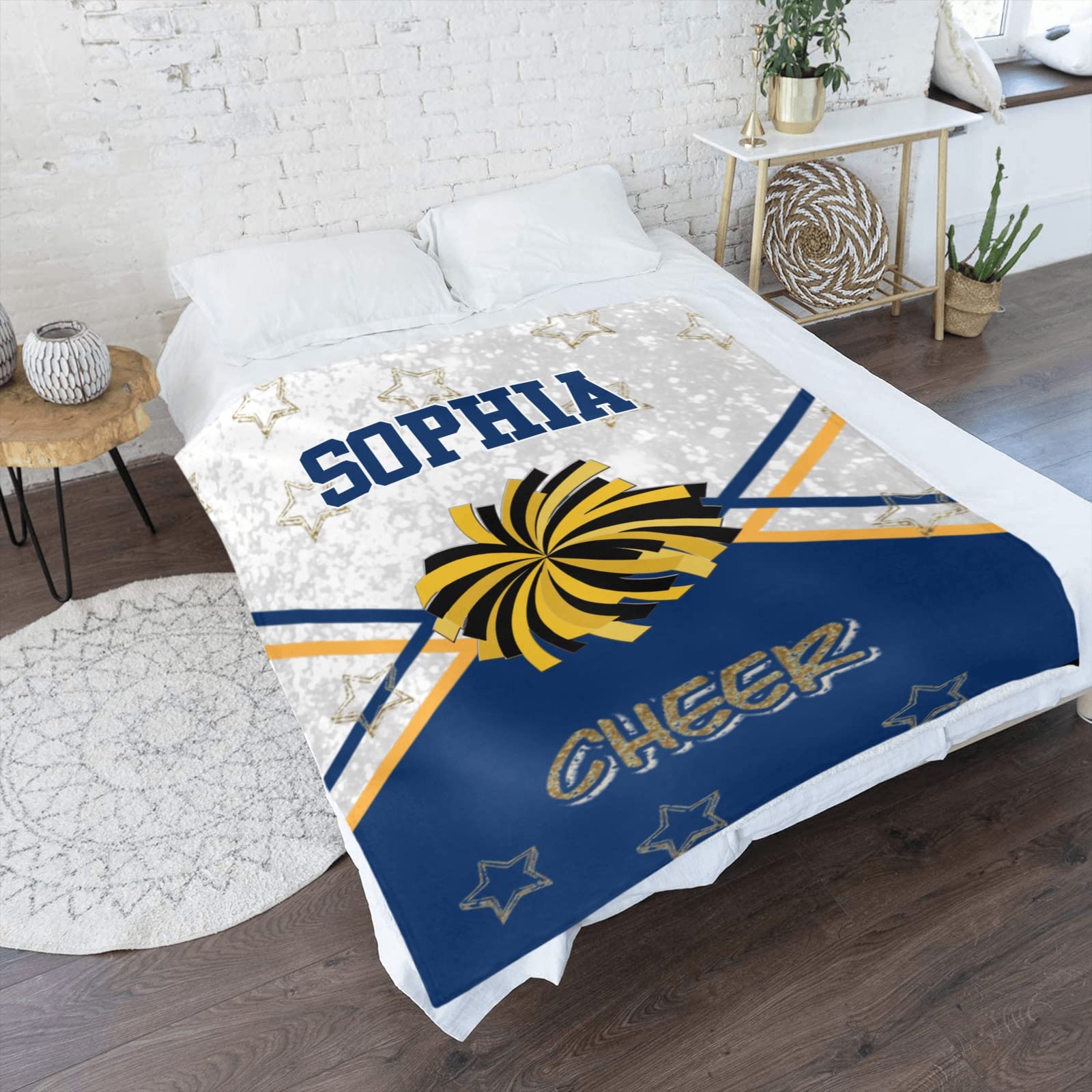 XOZOTY Gold Navy Blue Cheerleader Personalized Blanket Nursery Swaddling Blankets for Gilrs Boys Kids Newborns Baby Shower Pet Gift 30 x 40 Inch