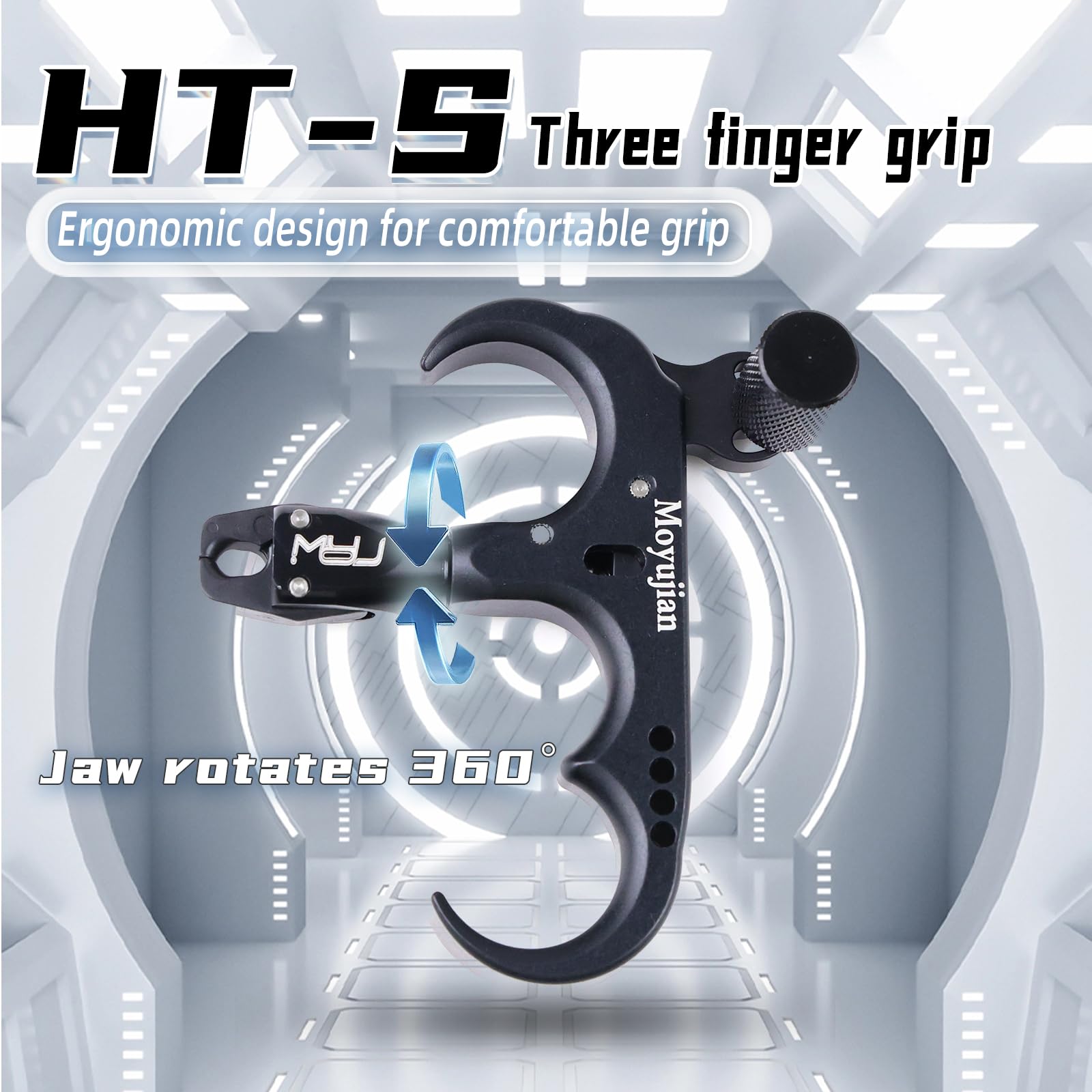 Moyujian Compound Bow Release,Archery Release Aids, 360 ° Rotatable, Mechanized Aesthetic Design for Thumb Release?Composite Bow Three Finger Release Suitable for Adults and Teenagers(Black)