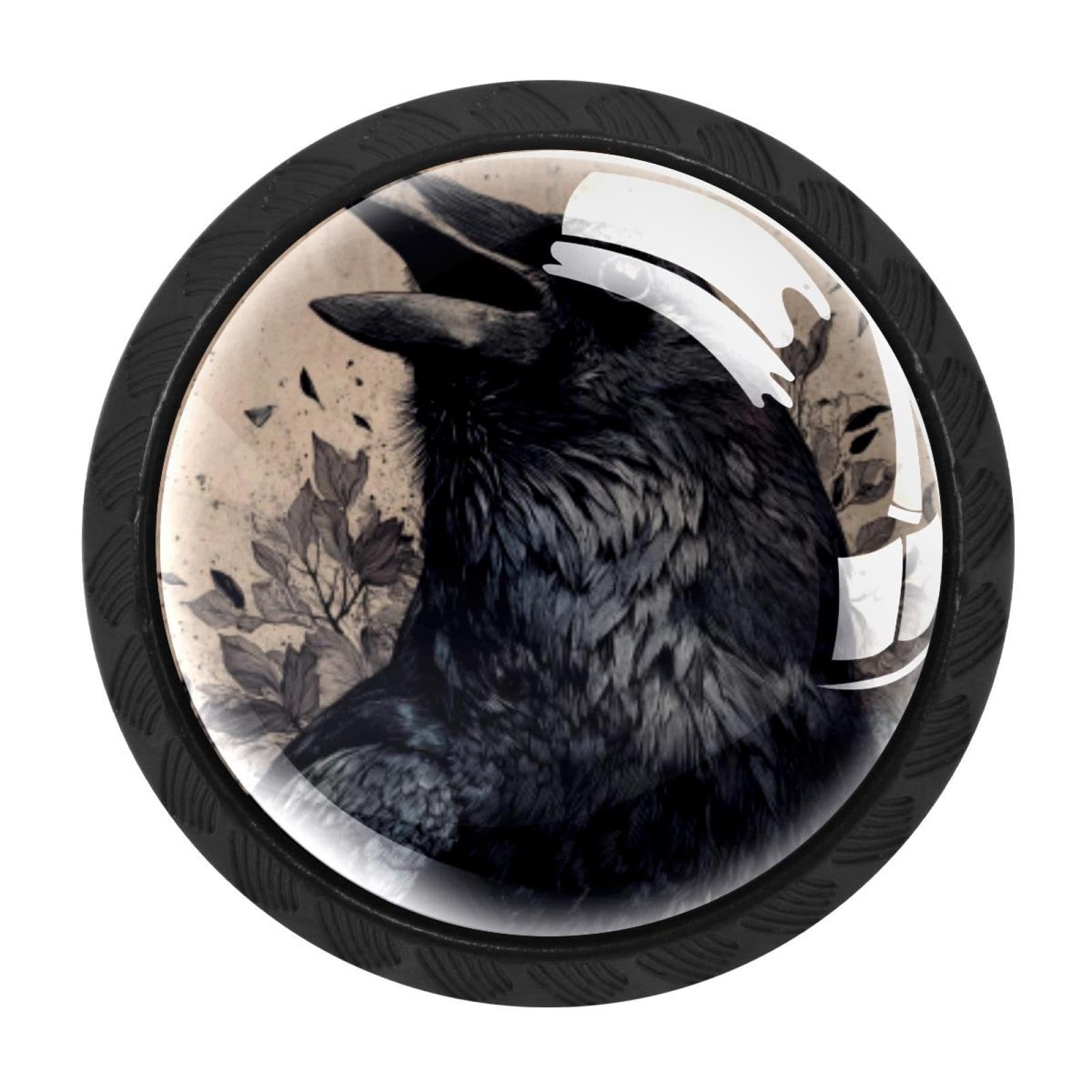 CHENZZZZ 4 Pack Black Crow (3) Drawer Knobs, Cabinet Knobs Round Glass Knobs for Kitchen Cabinet Hardware Bathroom 35MM