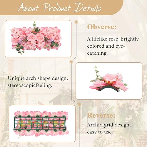 Miniatura 4 de Senseya Centros de mesa de flores artificiales para mesas, 2 paneles de pared de flores para telón de fondo de pared de flores, rosas sintéticas,