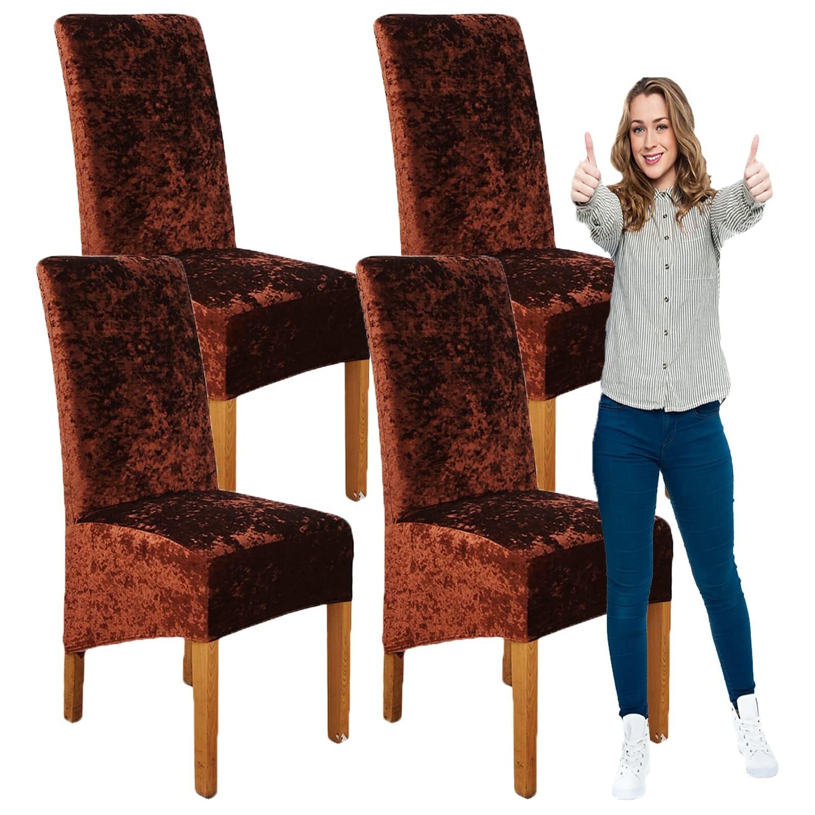NMVAWIPT Crushed Velvet XL Dining Chair Covers, Elastic Stretch Protective Slipcovers, Ideal For Hotel, Wedding Banquet, Party(8#,4pcs)